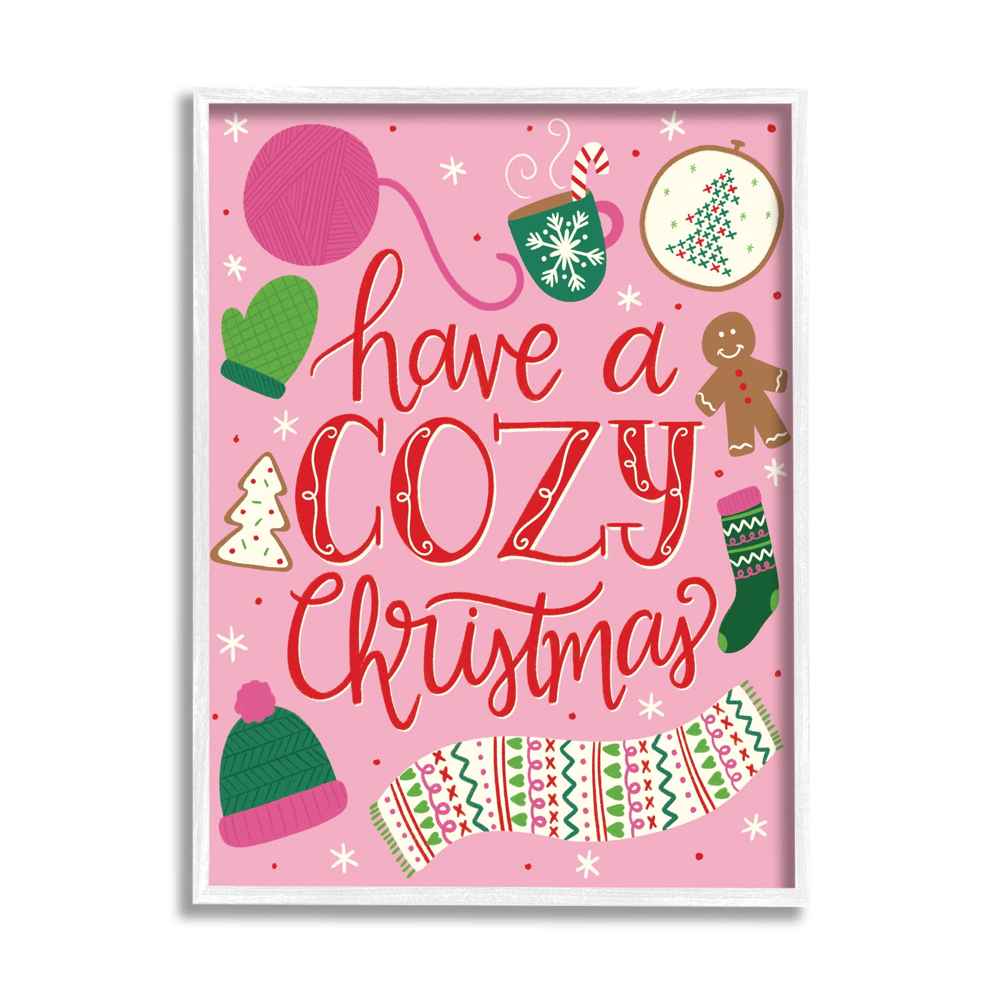 Stupell Industries Have A Cozy Christmas Festive Phrase Gingerbread Scarf Inspirational Painting White Framed Art Print Wall Art, 16 x 20