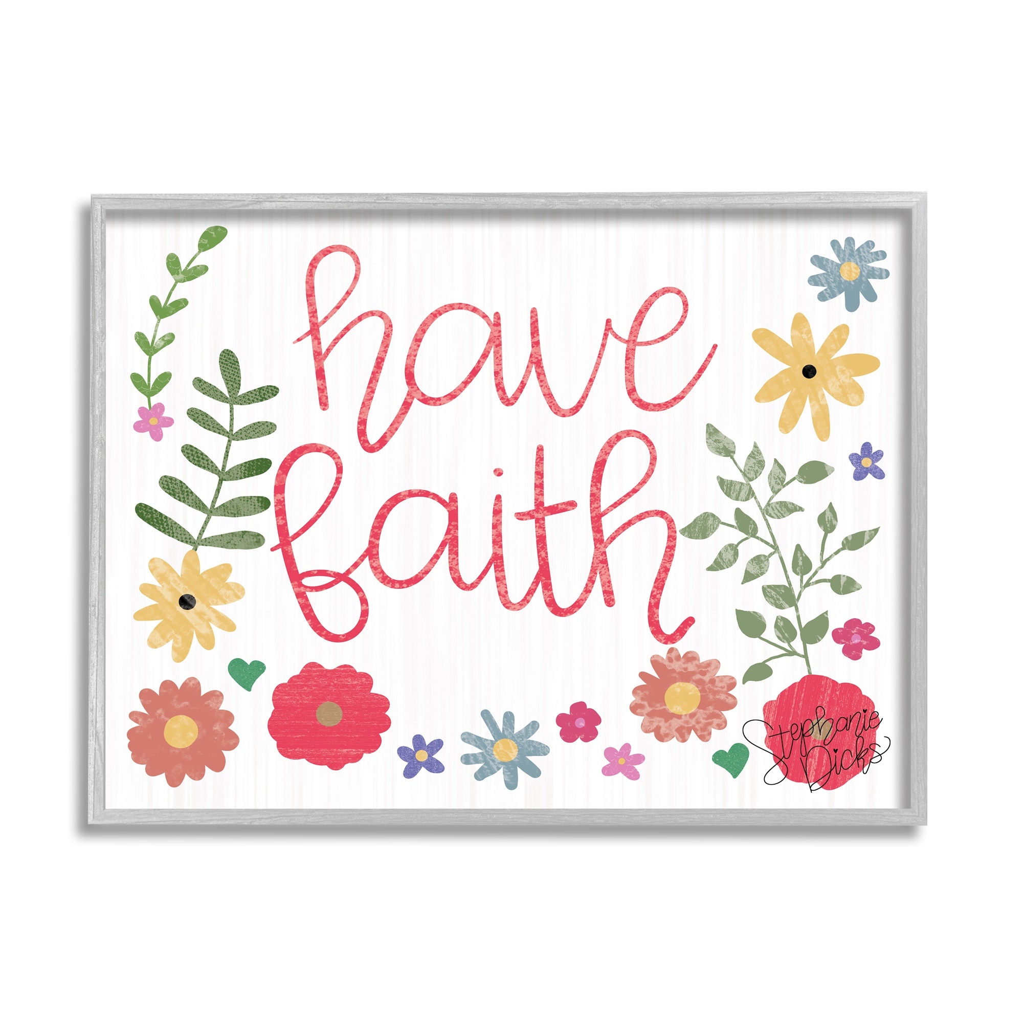 Stupell Industries Have Faith Calligraphy Whimsical Flower Border Graphic Art Gray Framed Art Print Wall Art, 30x24, by Stephanie Dicks