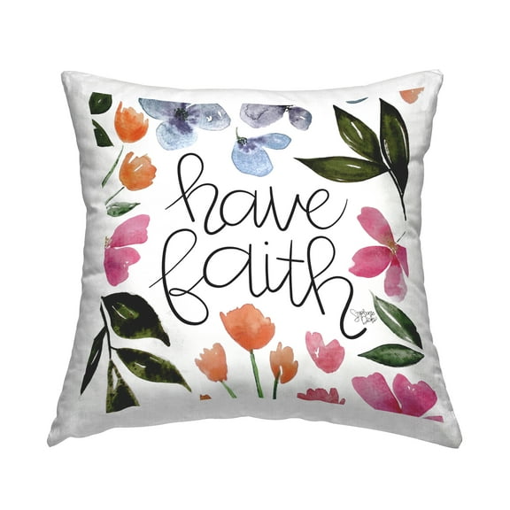 Stupell Industries Have Faith Floral Petals Printed Throw Pillow Design by Stephanie Dicks