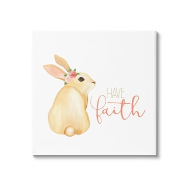 Stupell Industries Have Faith Floral Rabbit Graphic Art Gallery Wrapped Canvas Print Wall Art, Design by Kim Allen