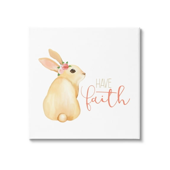 Stupell Industries Have Faith Floral Rabbit Graphic Art Gallery Wrapped Canvas Print Wall Art, Design by Kim Allen
