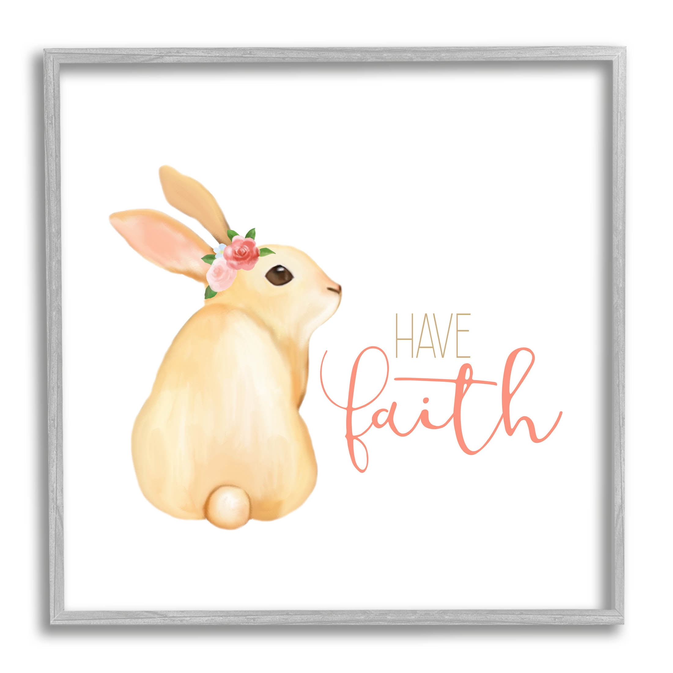 Stupell Industries Have Faith Floral Rabbit Graphic Art Gray Framed Art Print Wall Art, Design by Kim Allen