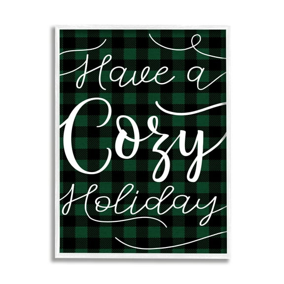 Stupell Industries Have a Cozy Holiday Phrase Winter Green Plaid Inspirational Painting White Framed Art Print Wall Art, 16 x 20