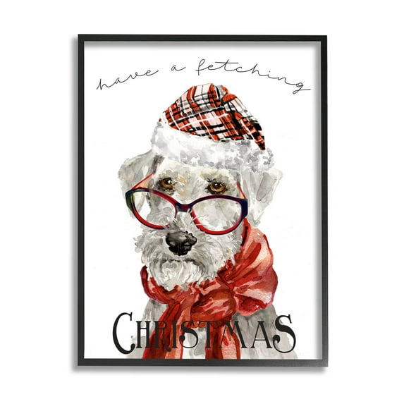 Stupell Industries Have a Fetching Christmas Dog Graphic Art Black Framed Art Print Wall Art, Design by Livi Finn
