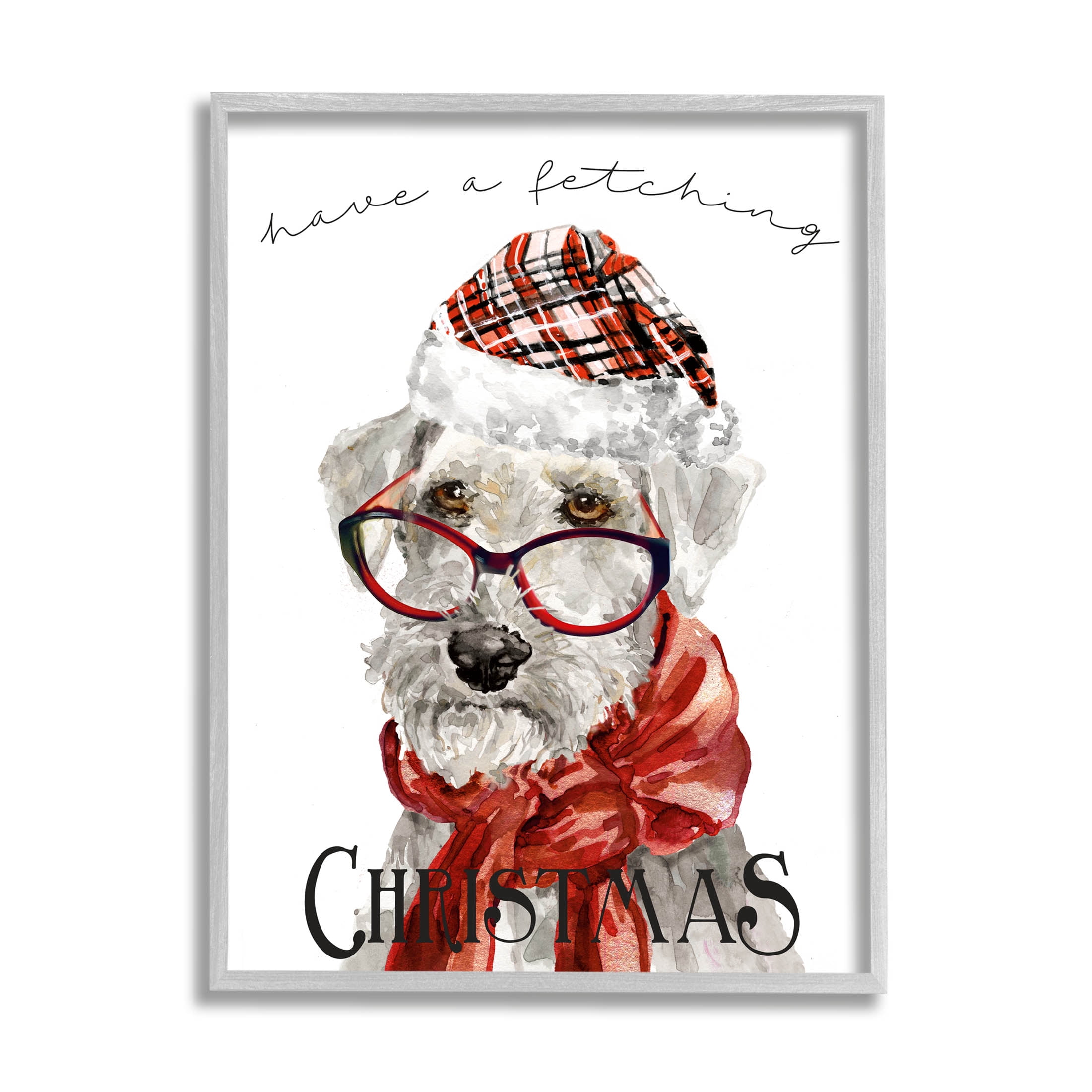 Stupell Industries Have a Fetching Christmas Dog Graphic Art Gray Framed Art Print Wall Art, Design by Livi Finn
