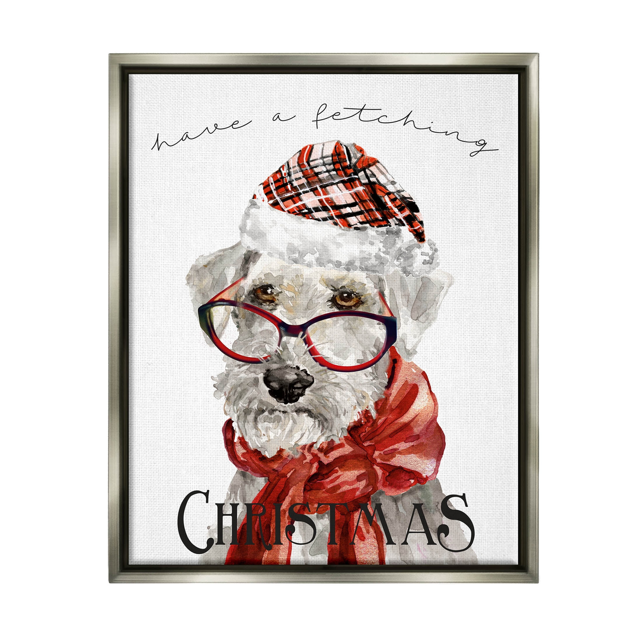Stupell Industries Have a Fetching Christmas Dog Graphic Art Luster Gray Floating Framed Canvas Print Wall Art, Design by Livi Finn