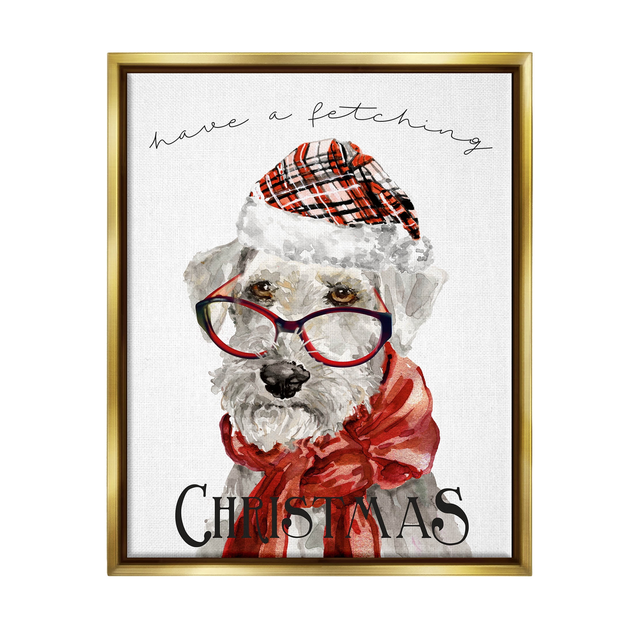 Stupell Industries Have a Fetching Christmas Dog Graphic Art Metallic Gold Floating Framed Canvas Print Wall Art, Design by Livi Finn