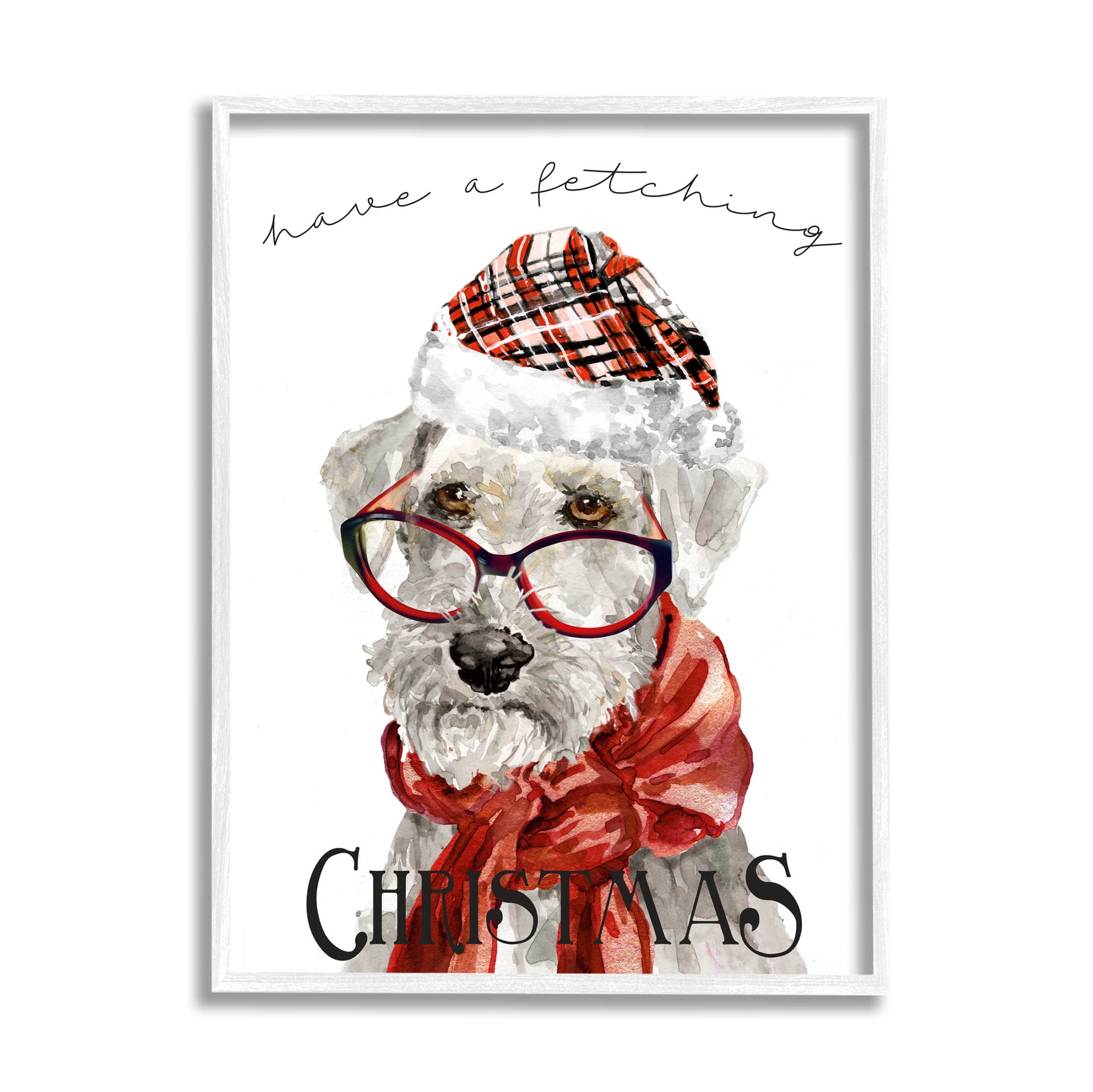 Stupell Industries Have a Fetching Christmas Dog Graphic Art White Framed Art Print Wall Art, Design by Livi Finn