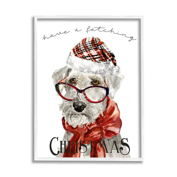 Stupell Industries Have a Fetching Christmas Dog Graphic Art White Framed Art Print Wall Art, Design by Livi Finn