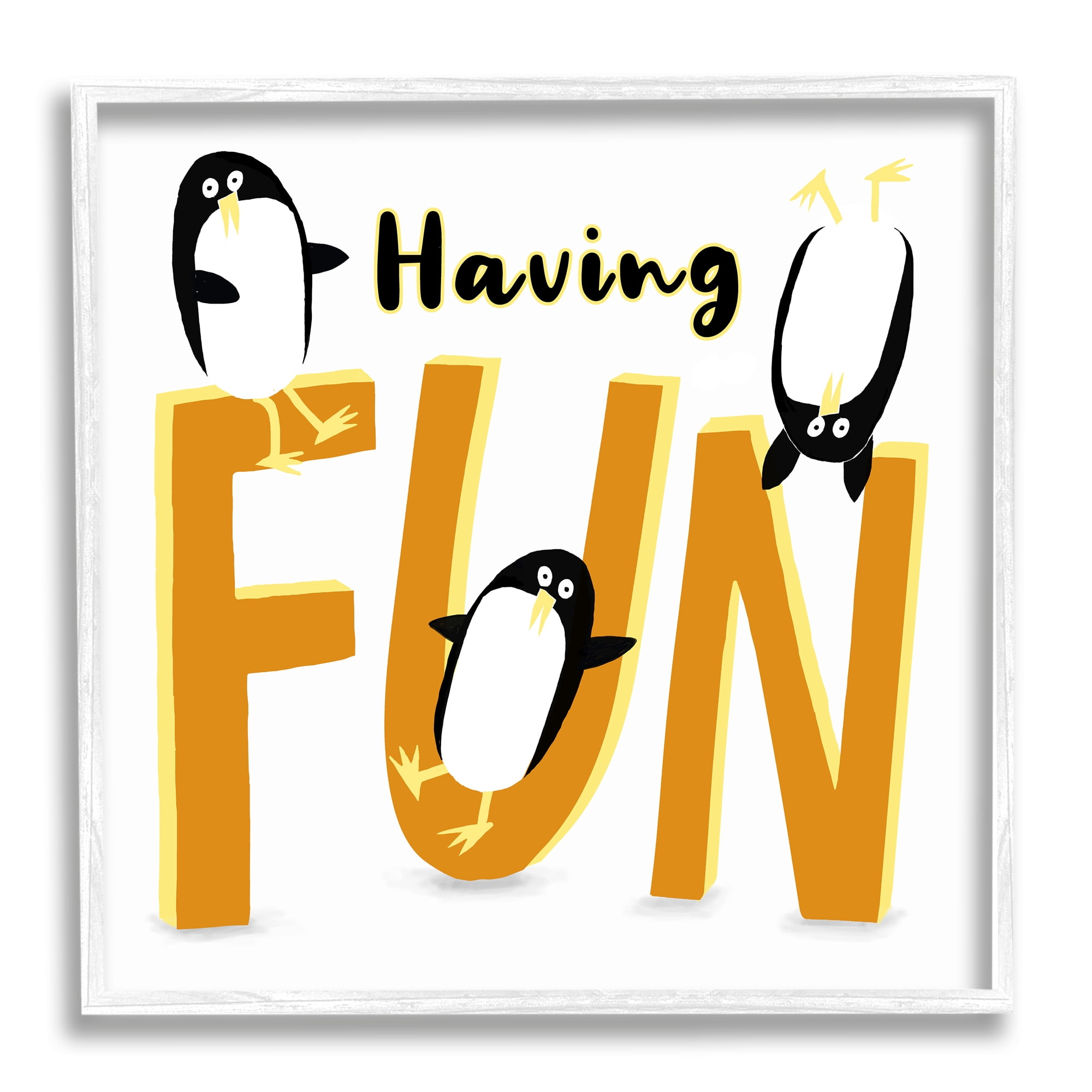 Stupell Industries Having Fun Penguins Animals & Insects Painting White Framed Art Print Wall Art, 17 x 17