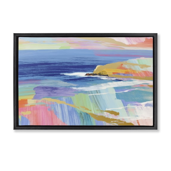 Stupell Industries Coastal Hawaii Coastline Abstraction Black Floating Frame Canvas Art, 25 x 17, by Chromatic Storm Studio