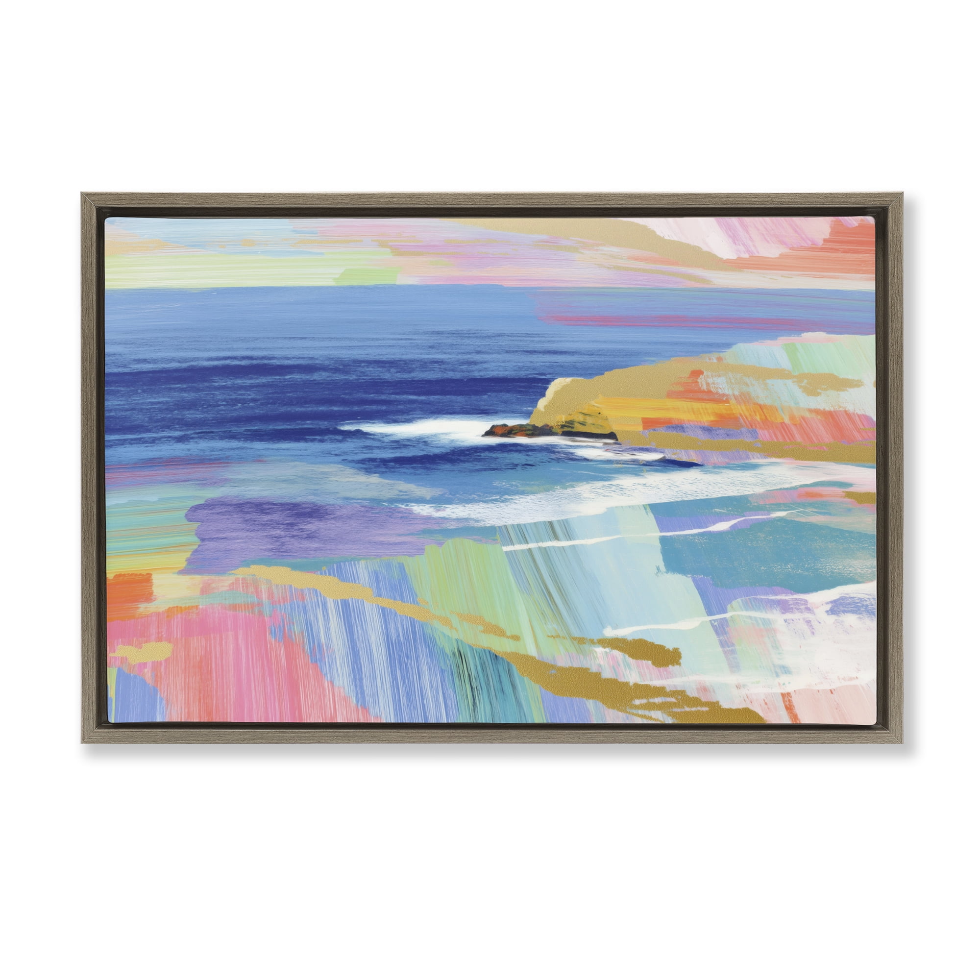 Stupell Industries Hawaii Coastline Abstraction Brown Framed Floater Canvas Wall Art, design by Chromatic Storm Studio