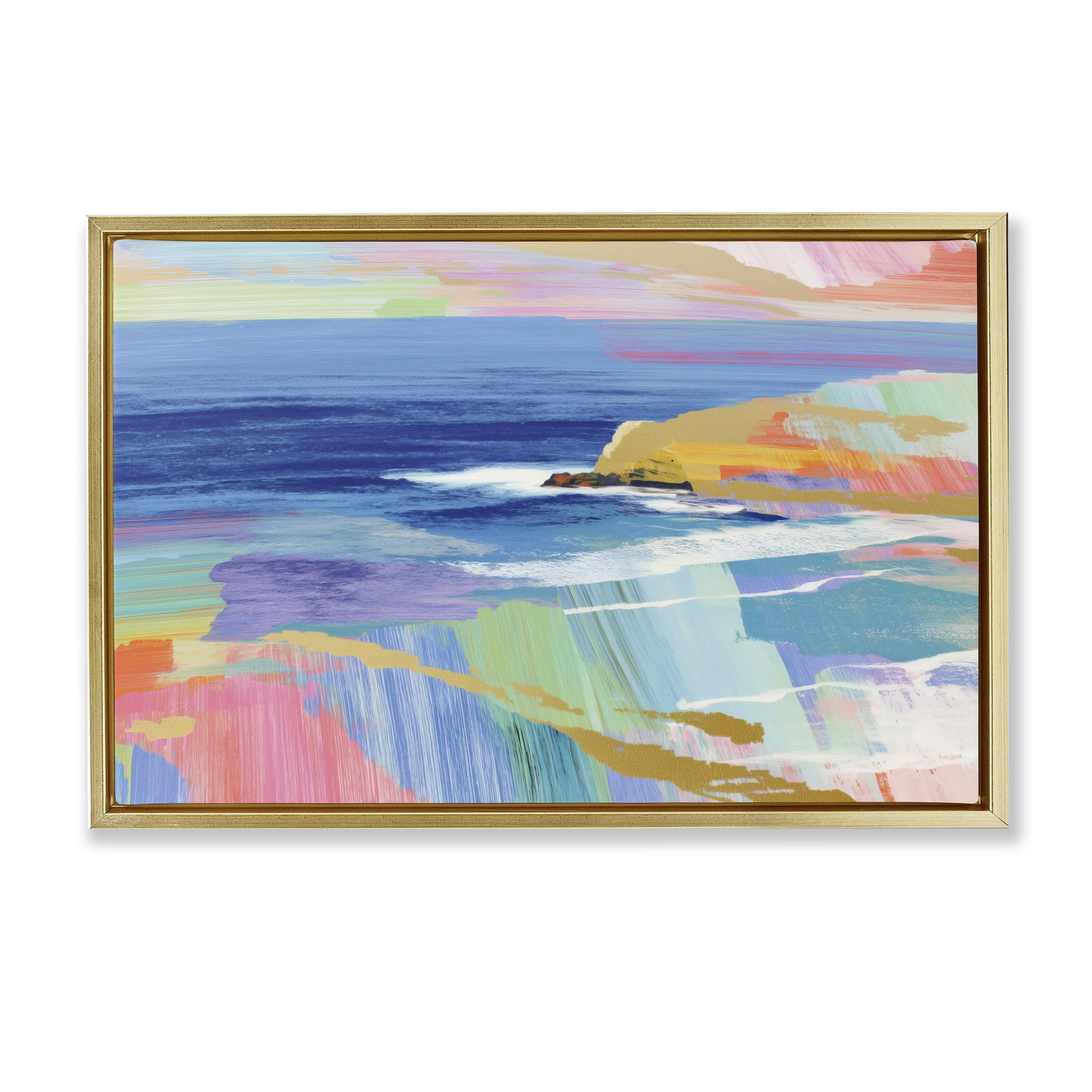 Stupell Industries Hawaii Coastline Abstraction Gold Framed Floater Canvas Wall Art, design by Chromatic Storm Studio