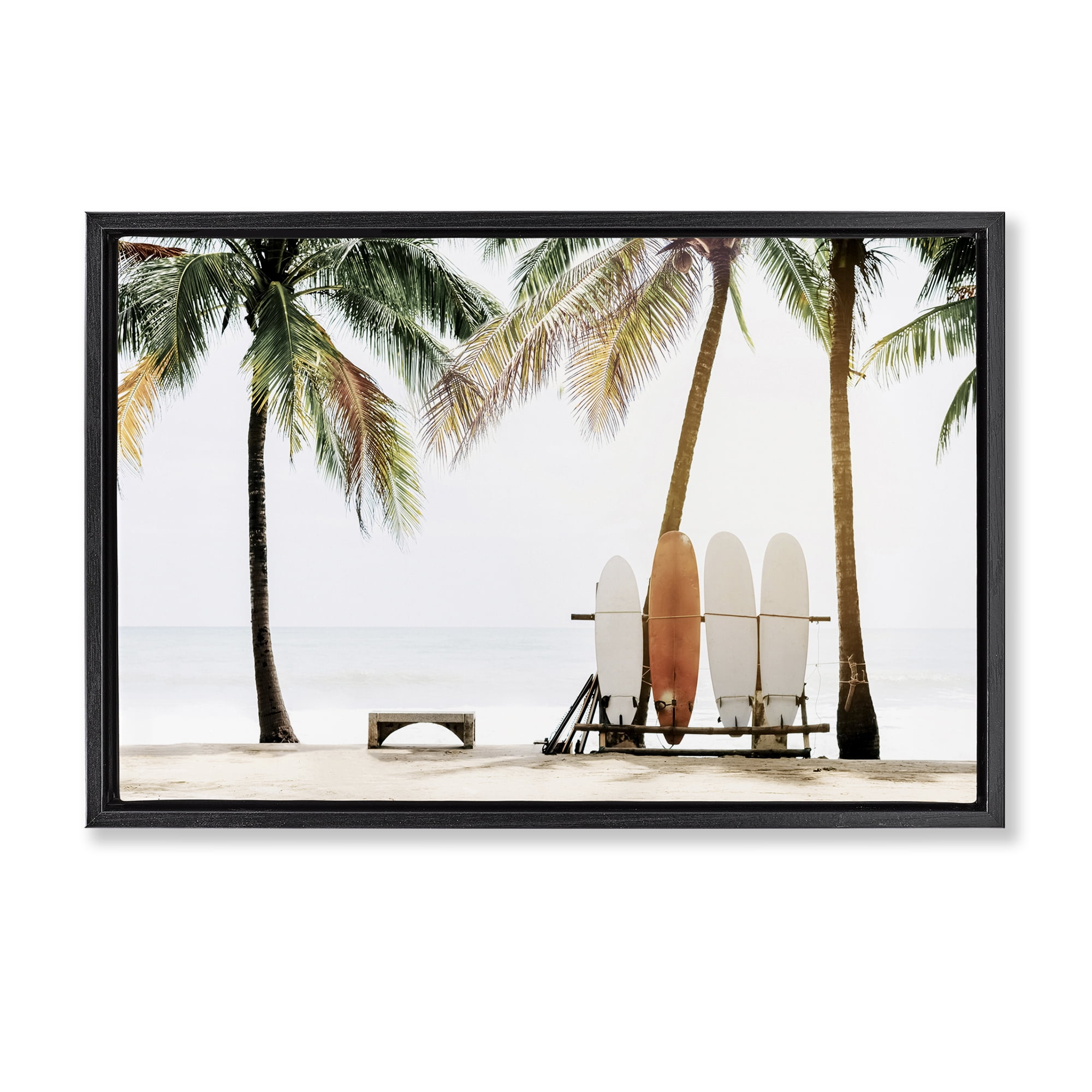 Stupell Industries Hawaii Surfing View Nautical & Beach Photography Black Floater Framed Canvas Art Print Wall Art, 25 x 17