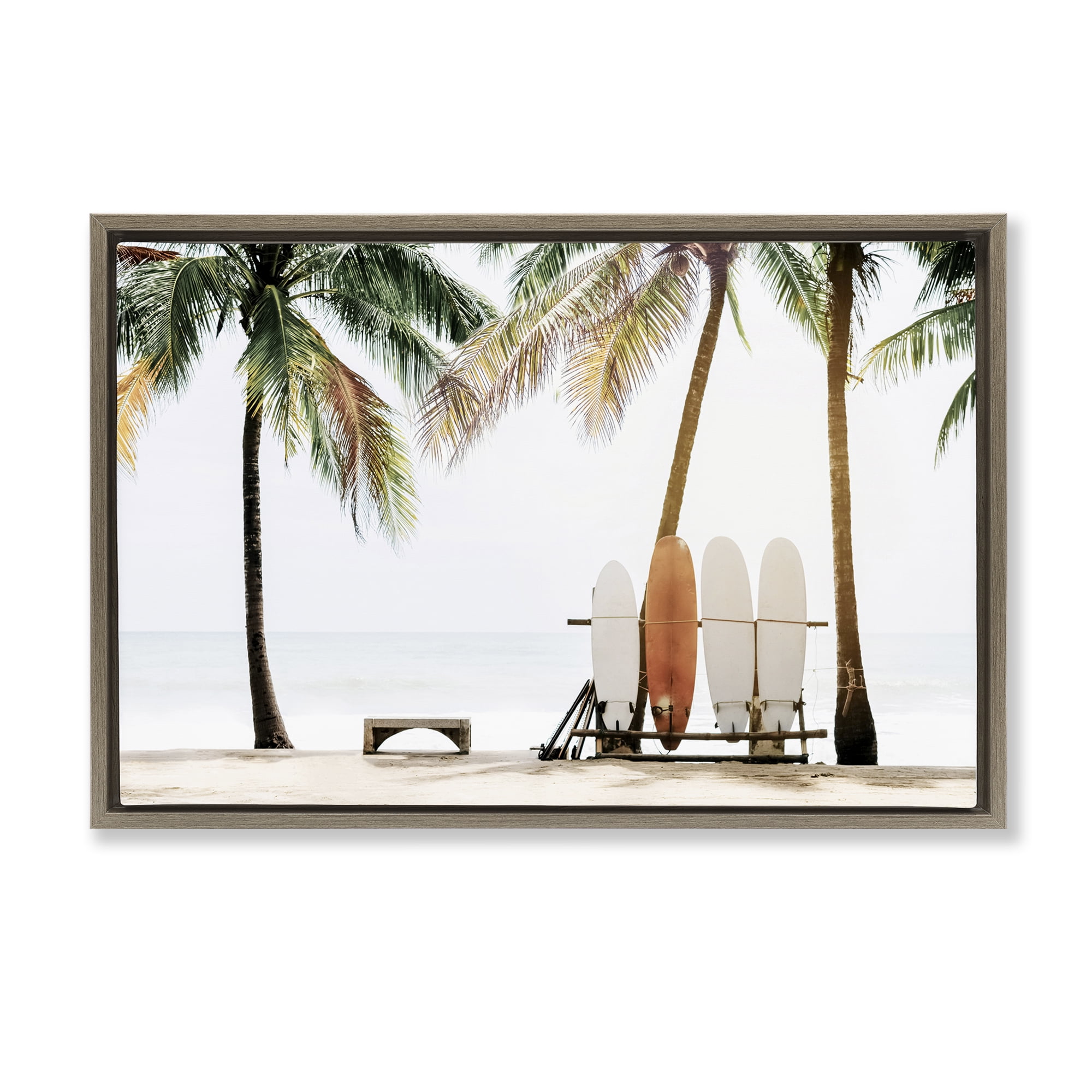 Stupell Industries Hawaii Surfing View Nautical & Beach Photography Brown Floater Framed Canvas Art Print Wall Art, 31 x 21