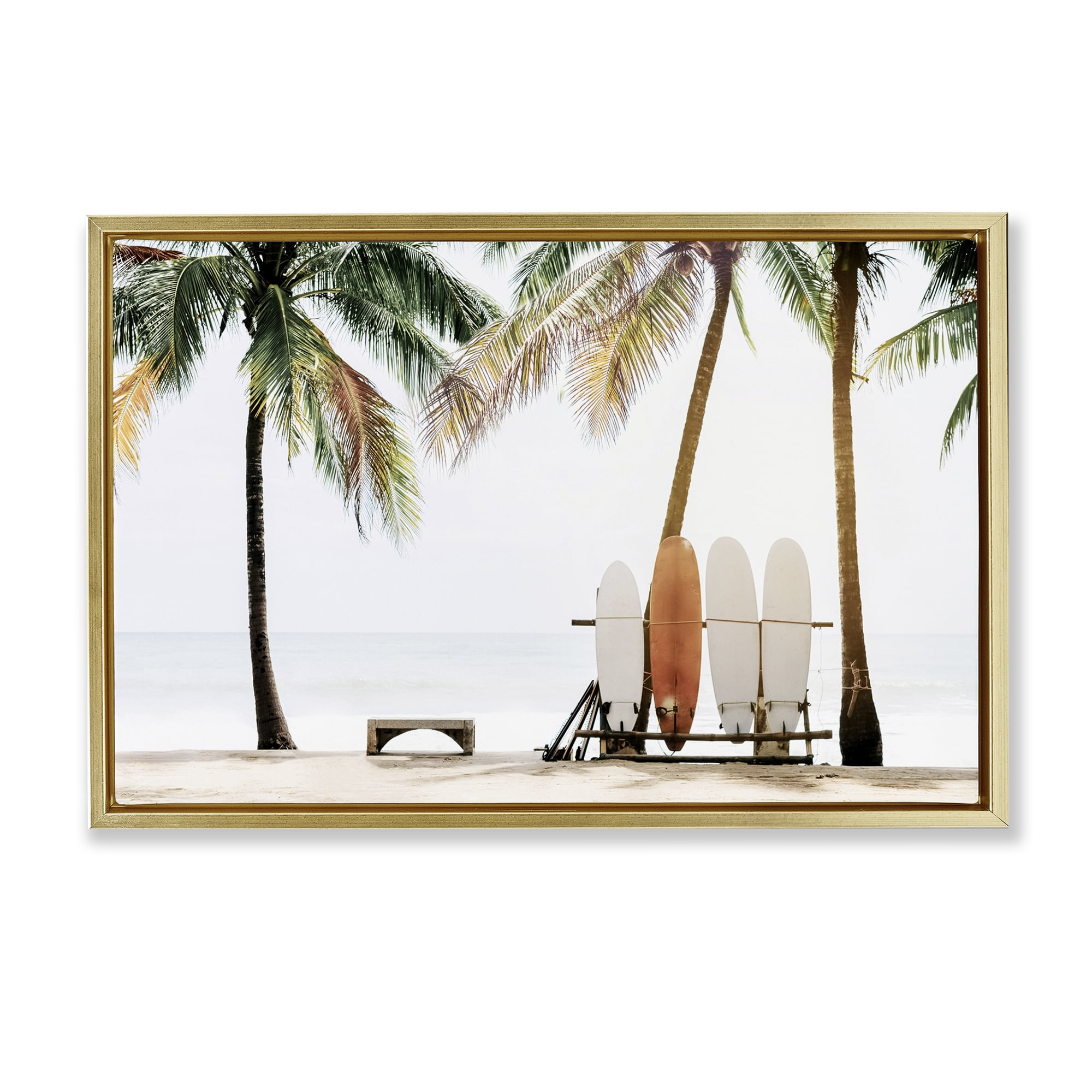 Stupell Industries Hawaii Surfing View Nautical & Beach Photography Gold Floater Framed Canvas Art Print Wall Art, 25 x 17