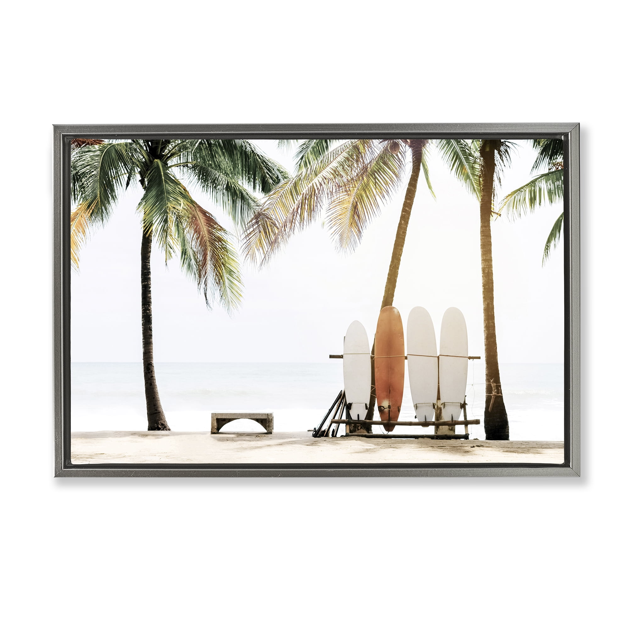 Stupell Industries Hawaii Surfing View Nautical & Beach Photography Gray Floater Framed Canvas Art Print Wall Art, 31 x 21