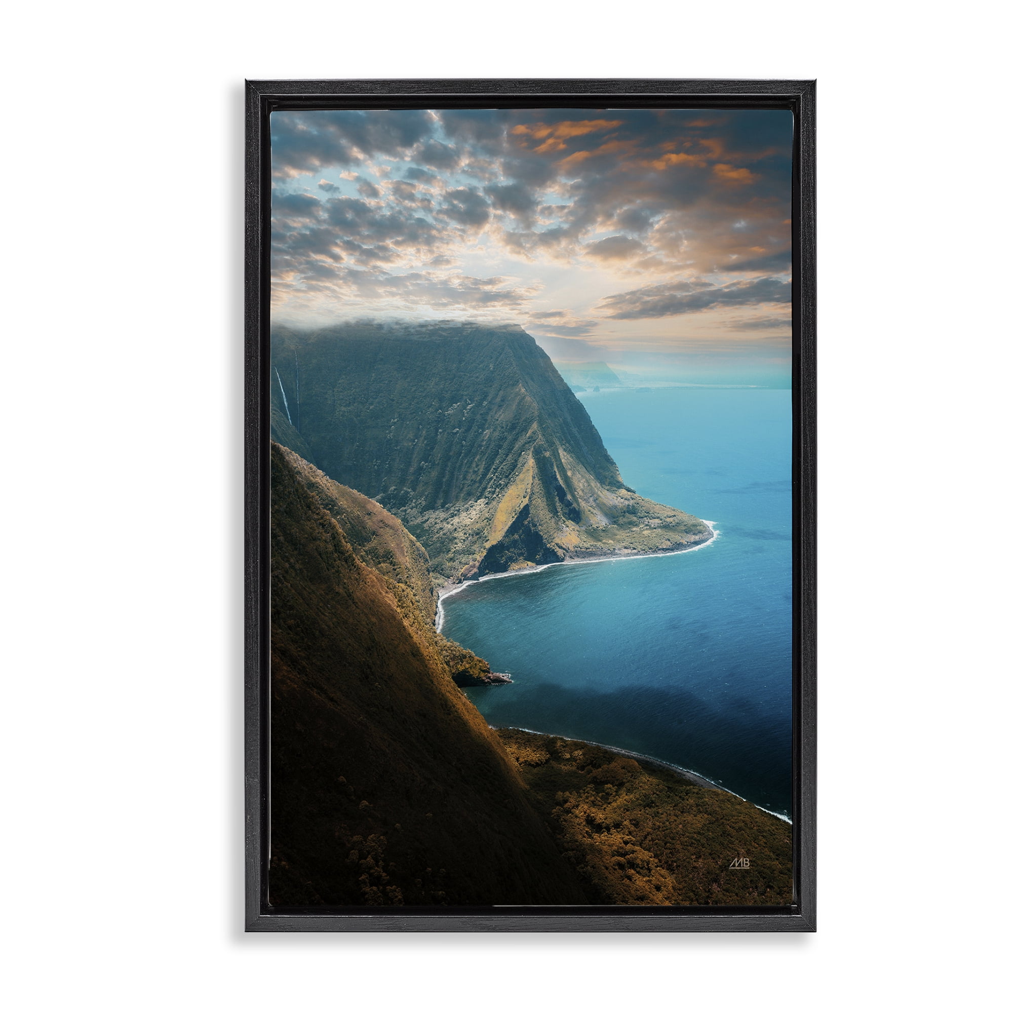 Stupell Industries Hawaiian Coast Cliffs Landscape & Nature Photography Black Floater Framed Canvas Art Print Wall Art, 21 x 31