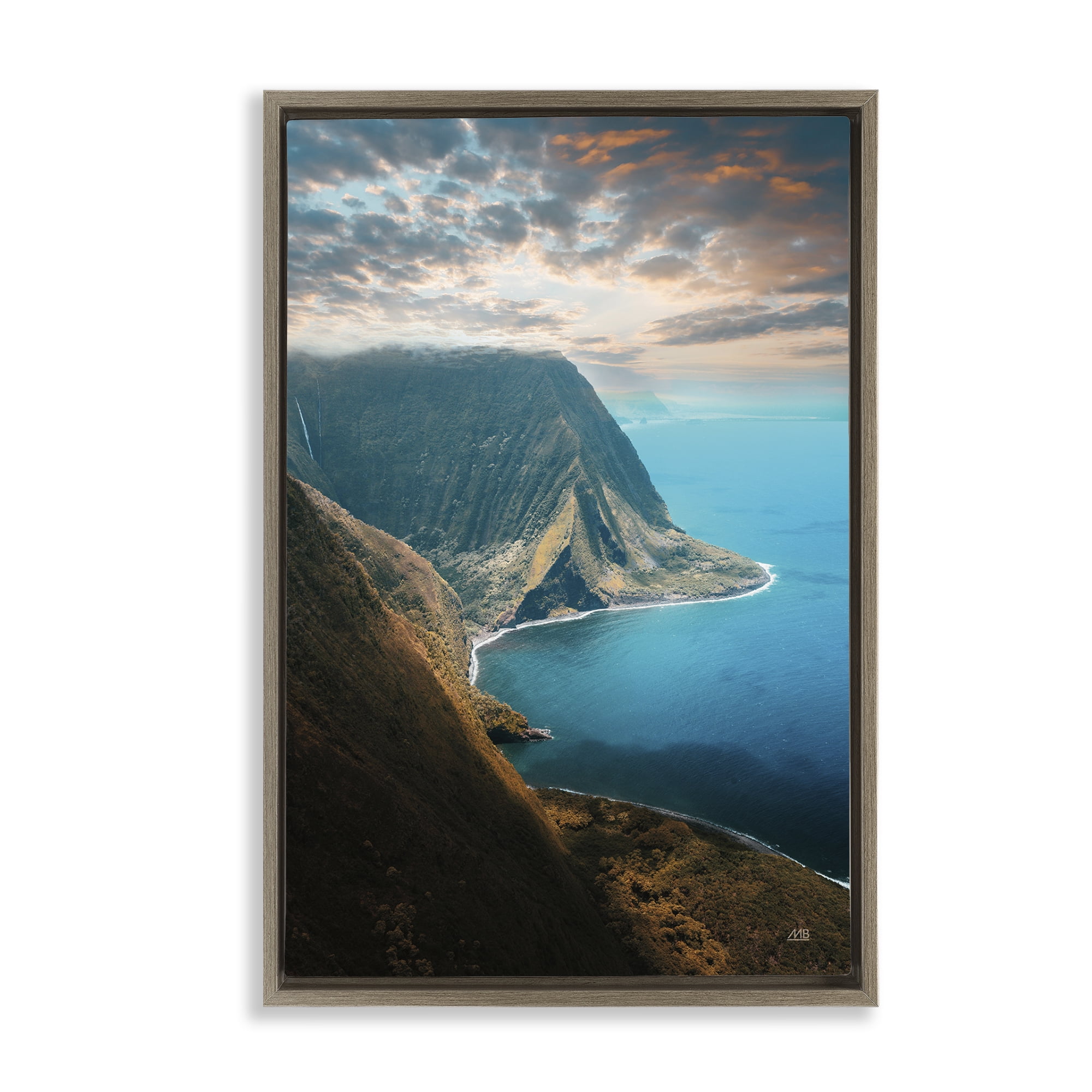Stupell Industries Hawaiian Coast Cliffs Landscape & Nature Photography Brown Floater Framed Canvas Art Print Wall Art, 21 x 31