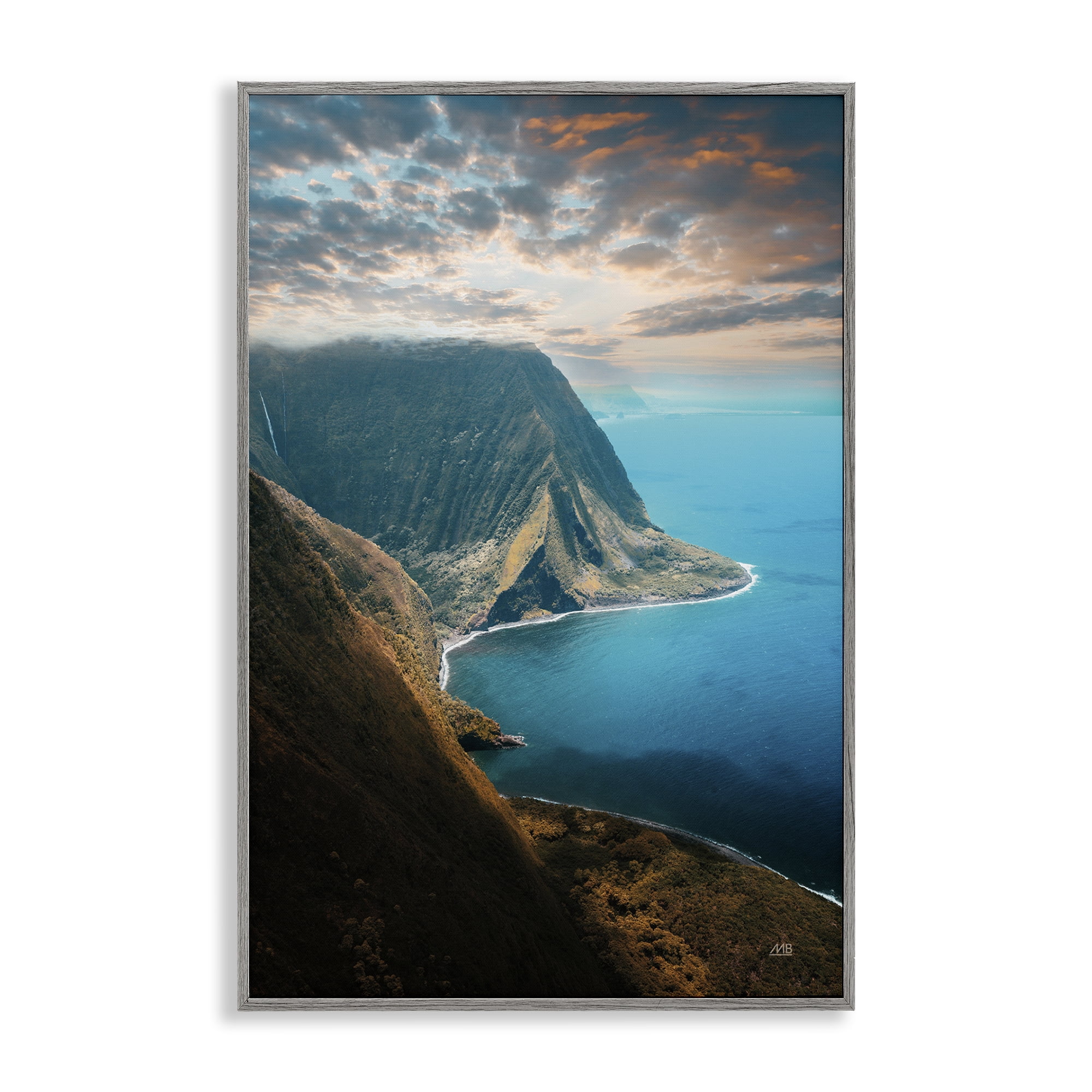 Stupell Industries Hawaiian Coast Cliffs Landscape & Nature Photography Gray Framed Art Print Wall Art, 12 x 18