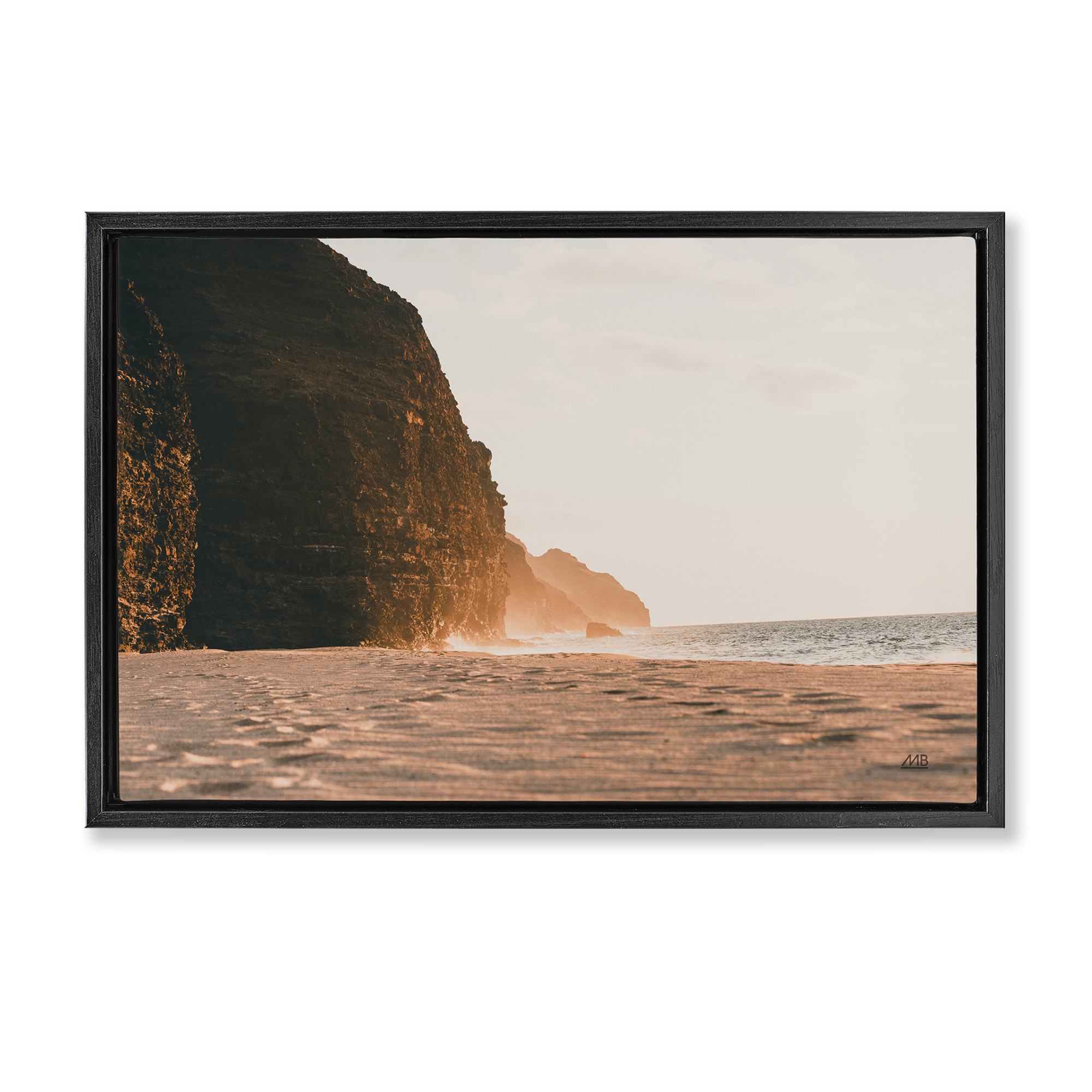 Stupell Industries Hawaiian Glow Shoreline Landscape & Nature Photography Black Floater Framed Canvas Art Print Wall Art, 31 x 21