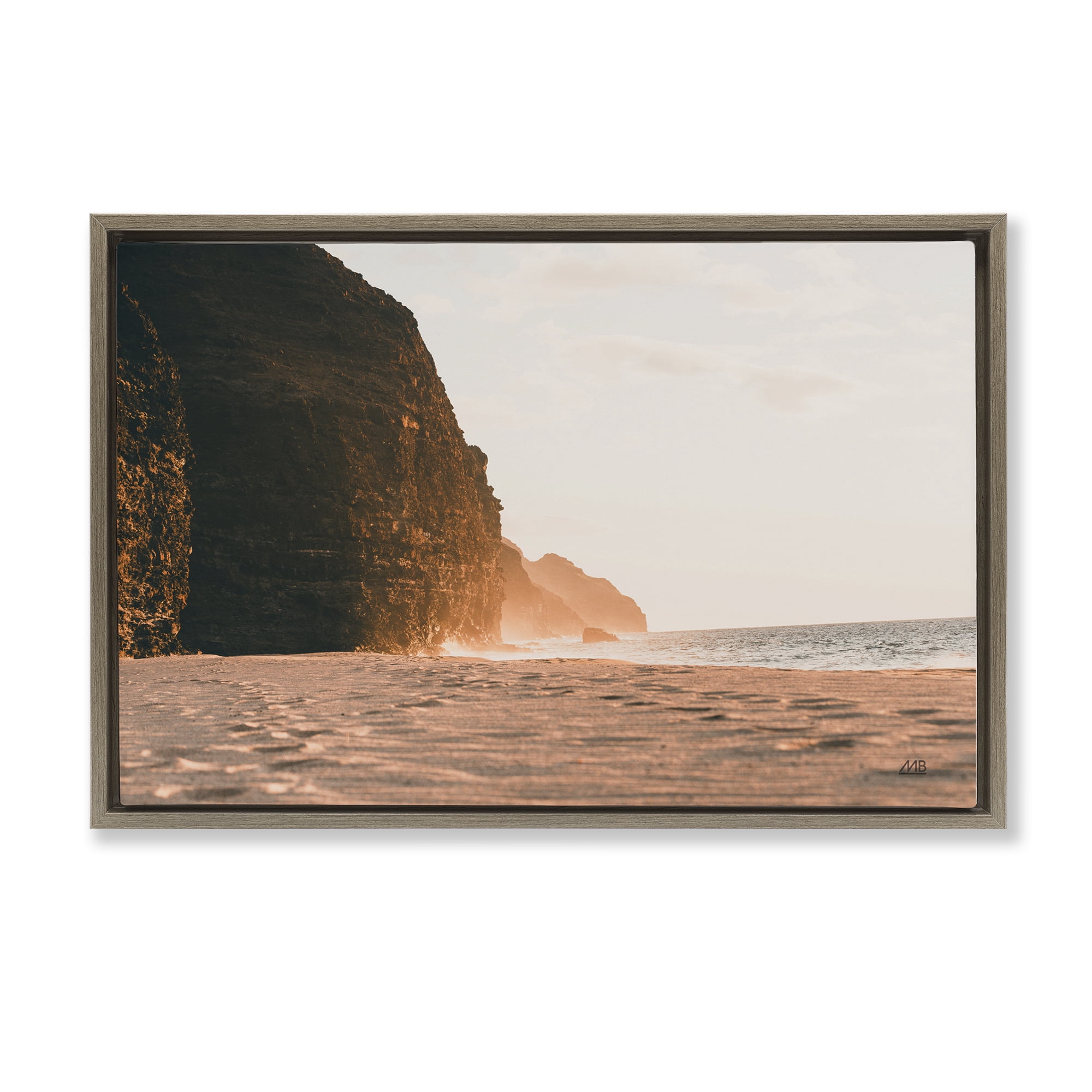 Stupell Industries Hawaiian Glow Shoreline Landscape & Nature Photography Brown Floater Framed Canvas Art Print Wall Art, 31 x 21