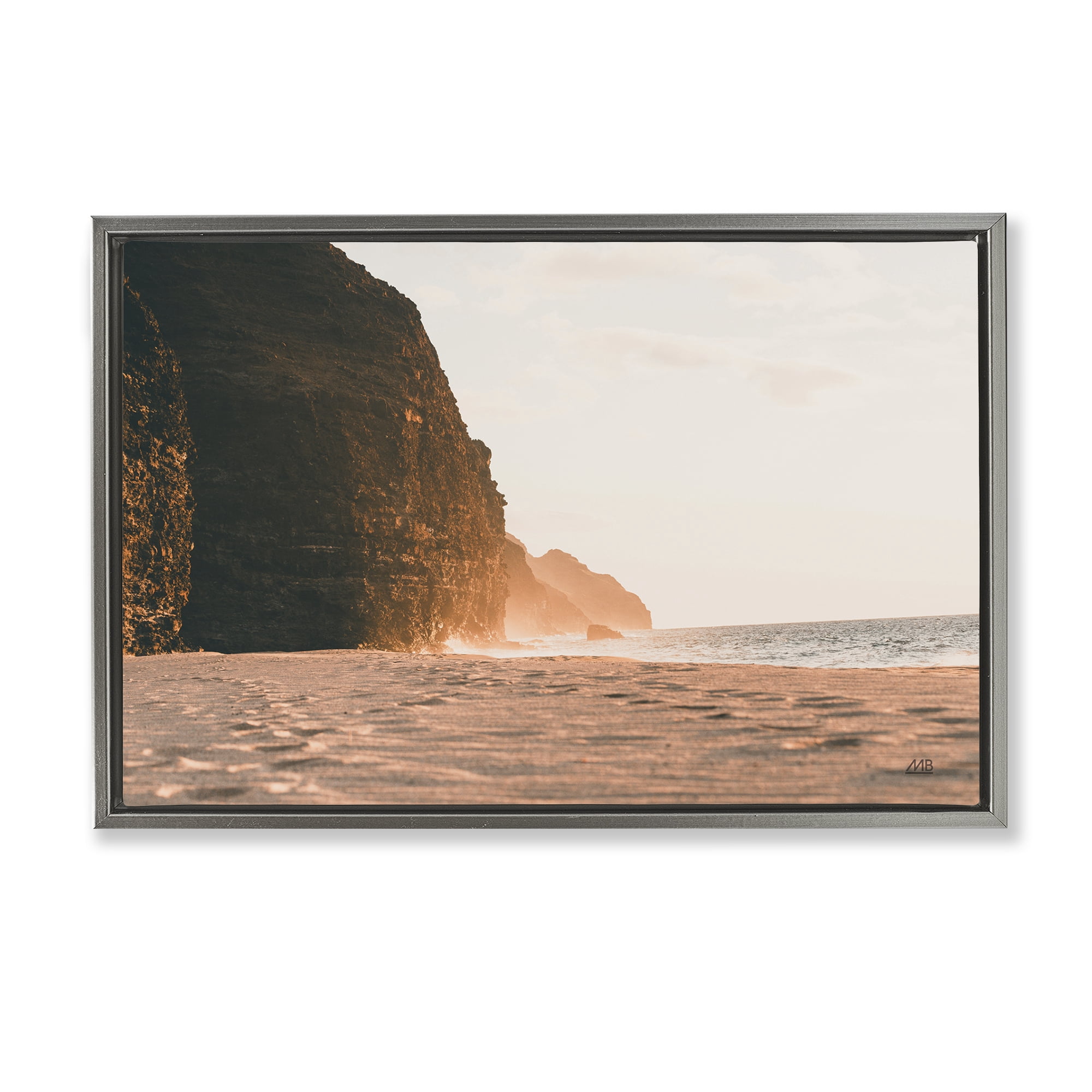Stupell Industries Hawaiian Glow Shoreline Landscape & Nature Photography Gray Floater Framed Canvas Art Print Wall Art, 31 x 21