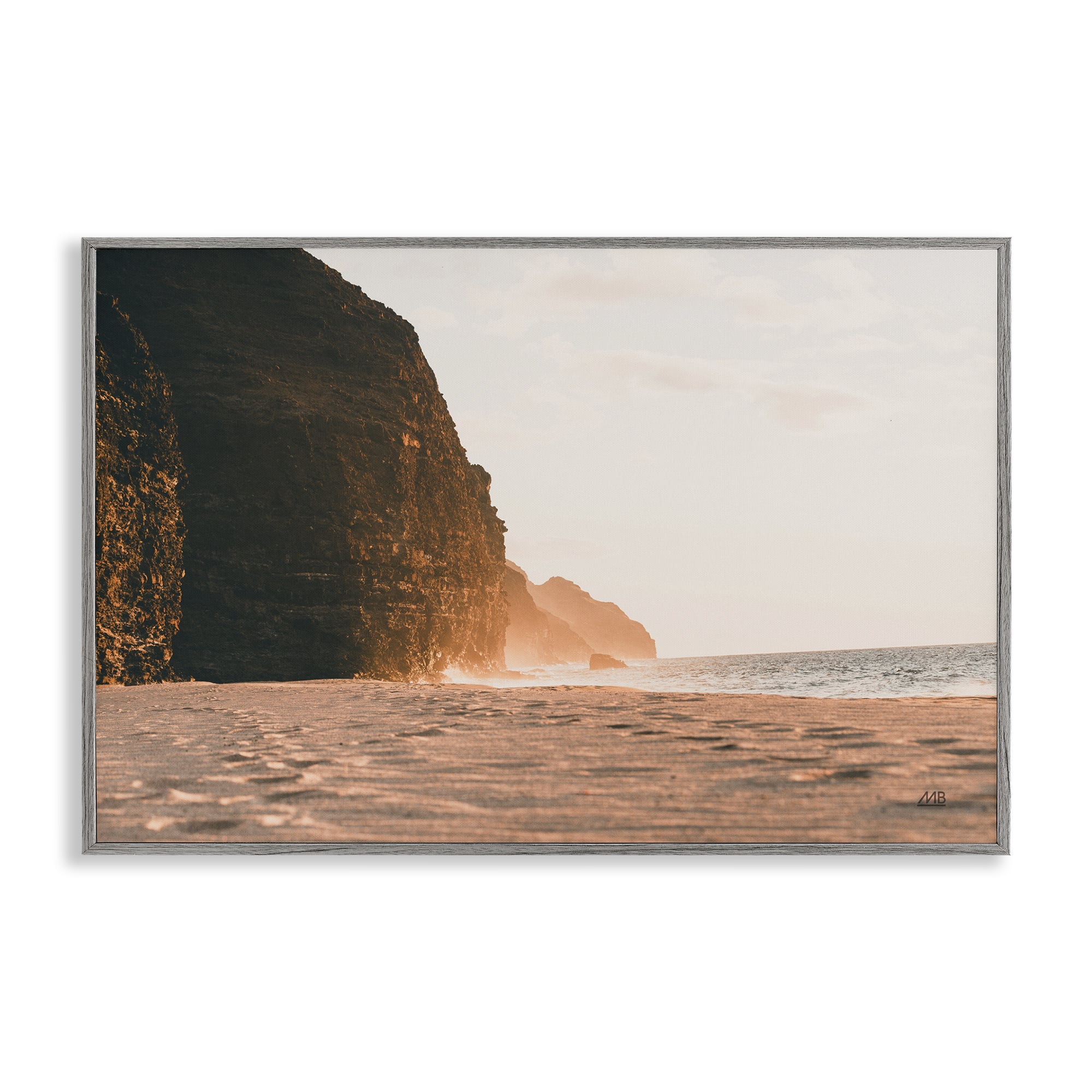 Stupell Industries Hawaiian Glow Shoreline Landscape & Nature Photography Gray Framed Art Print Wall Art, 30 x 20