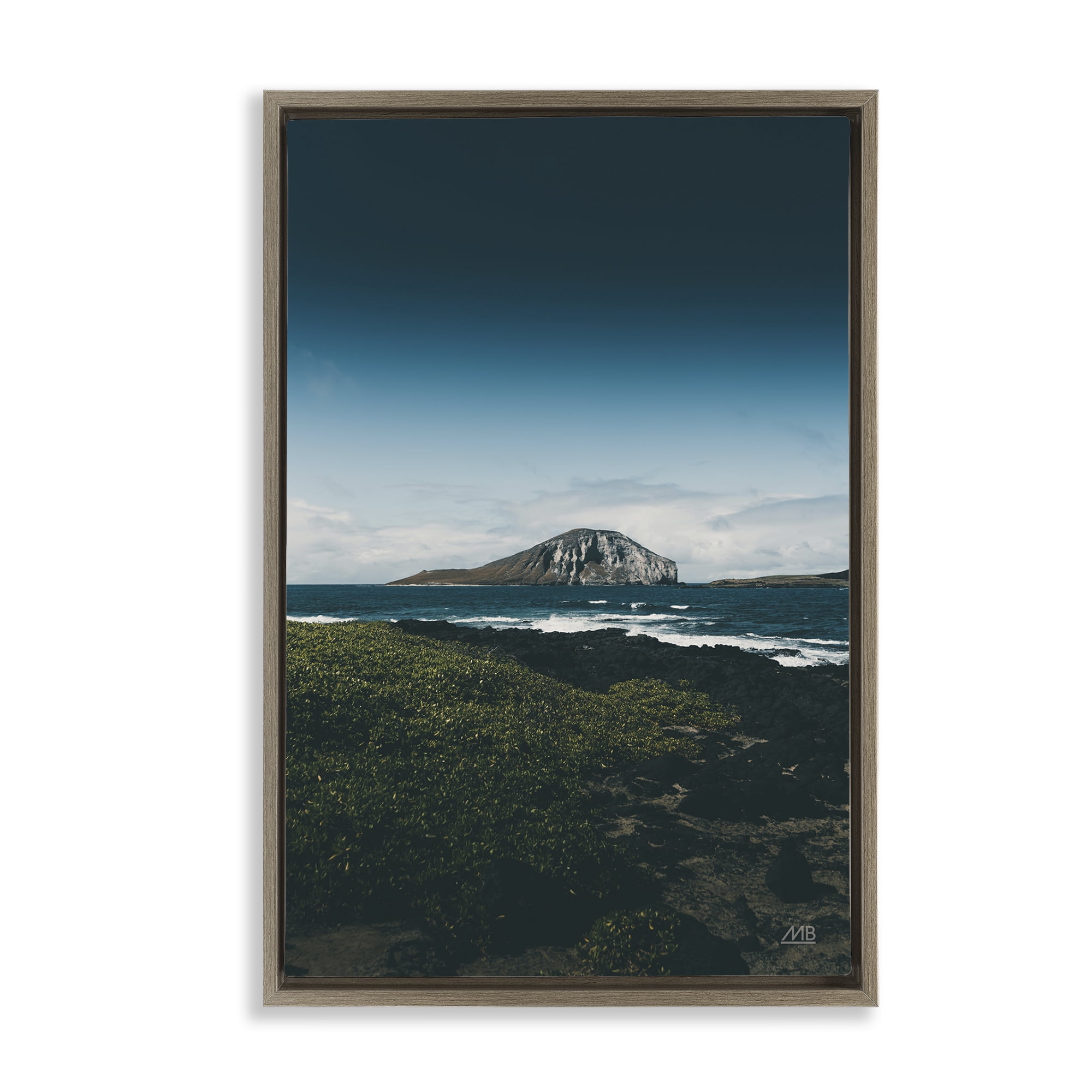 Stupell Industries Hawaiian Rocky Shore Landscape & Nature Photography Brown Floater Framed Canvas Art Print Wall Art, 21 x 31