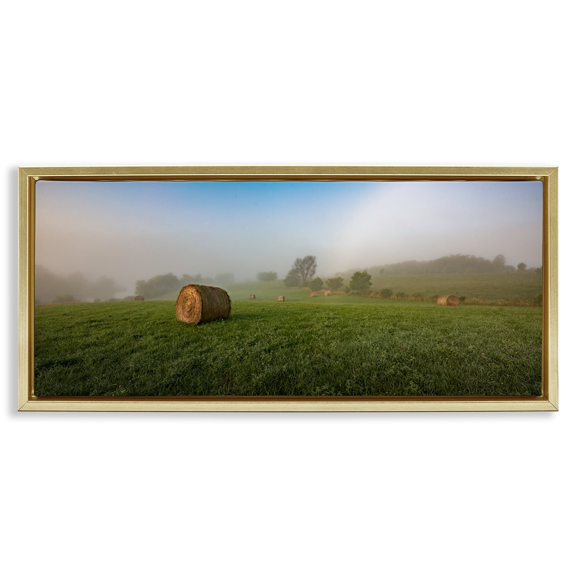 Stupell Industries Hay Bales Country Horizon Landscape & Nature Photography Gold Floater Framed Canvas Art Print Wall Art, 25 x 11