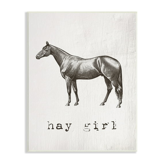 Stupell Industries Hay Girl Funny Horse Pun Vintage Equestrian Portrait, 10 x 15,Design by Daphne Polselli