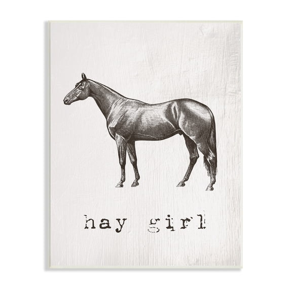 Stupell Industries Hay Girl Funny Horse Pun Vintage Equestrian Portrait, 10 x 15,Design by Daphne Polselli