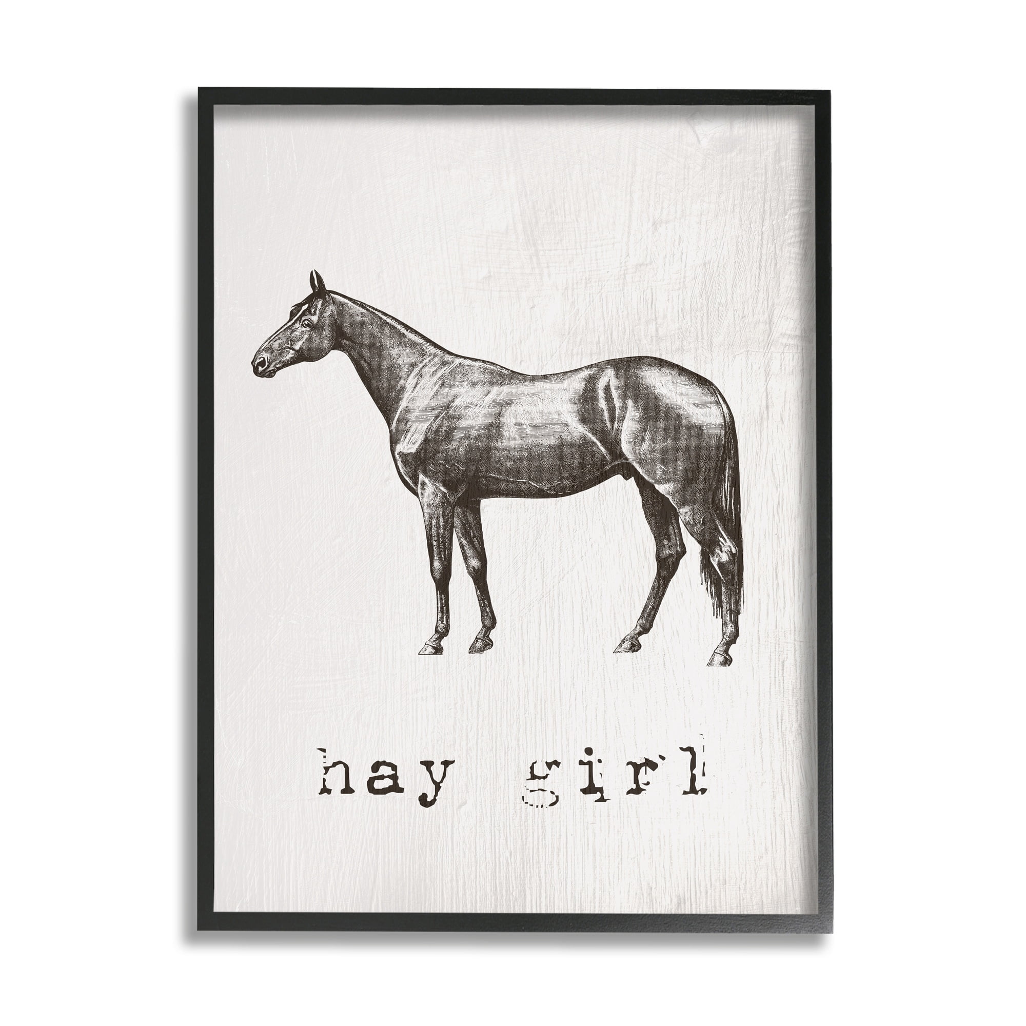 Stupell Industries Hay Girl Funny Horse Pun Vintage Equestrian Portrait Graphic Art Black Framed Art Print Wall Art, 16x20, by Daphne Polselli