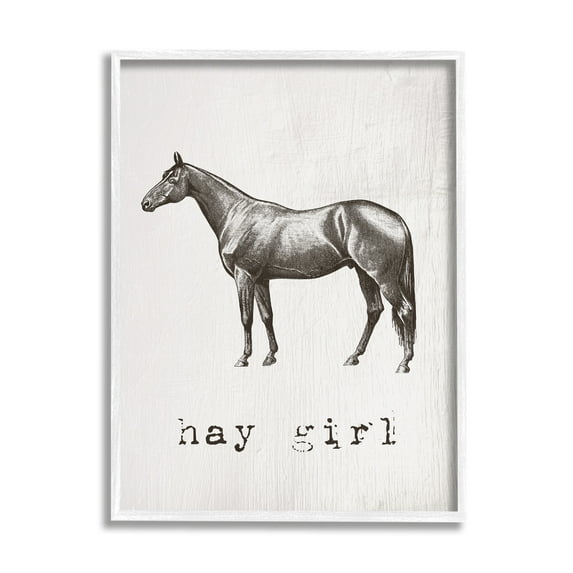 Stupell Industries Hay Girl Funny Horse Pun Vintage Equestrian Portrait Graphic Art White Framed Art Print Wall Art, 11x14, by Daphne Polselli