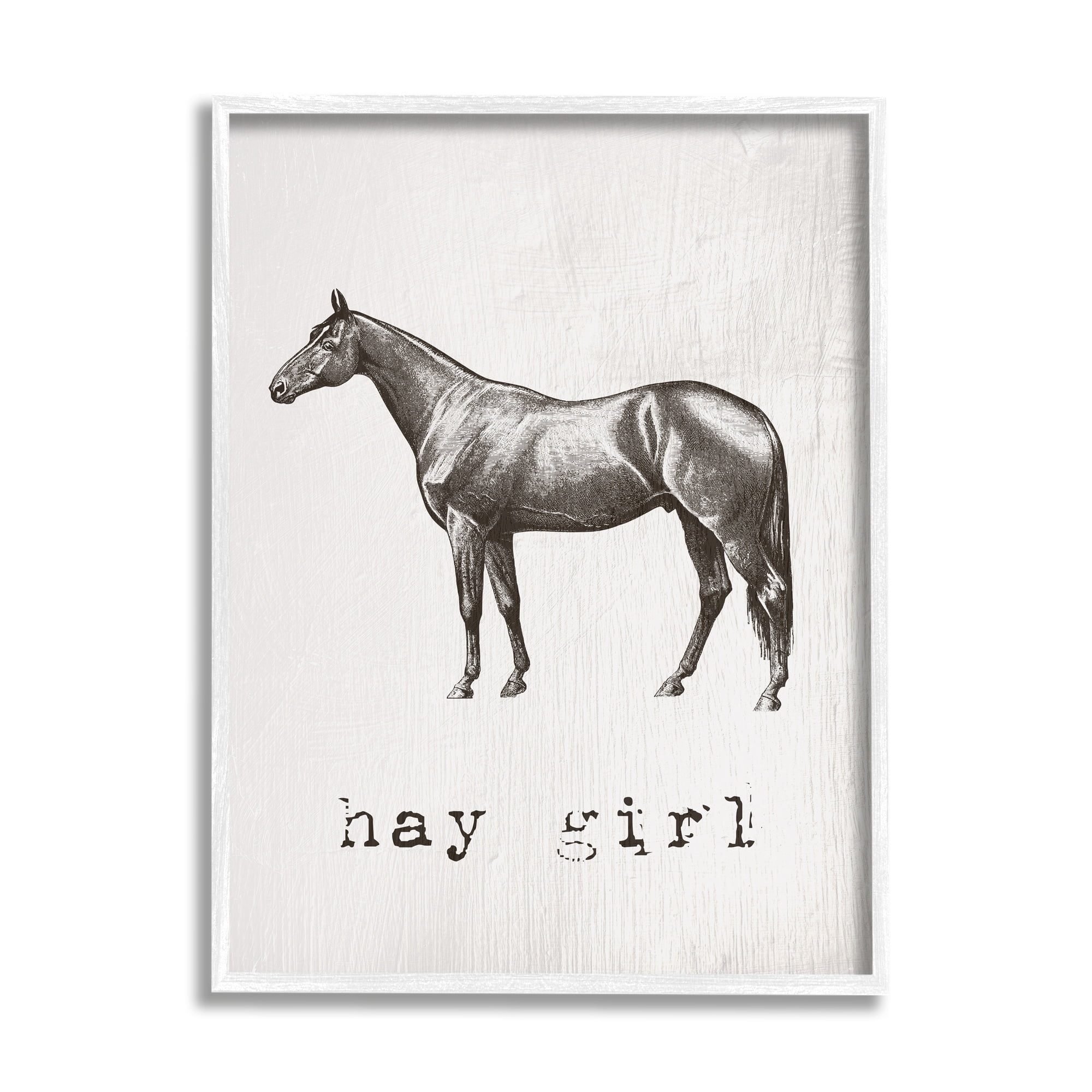 Stupell Industries Hay Girl Funny Horse Pun Vintage Equestrian Portrait Graphic Art White Framed Art Print Wall Art, 24x30, by Daphne Polselli