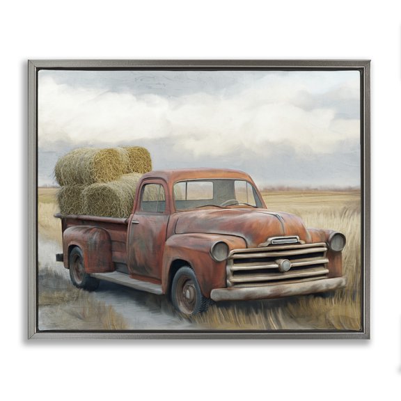 Stupell Industries Hay Time Farm Truck Load Gray Framed Floater Canvas Wall Art, design by Kim Allen