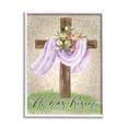 thumbnail image 1 of Stupell Industries He Has Risen Spring Floral Cross Brown Damask Pattern Graphic Art White Framed Art Print Wall Art, 11x14, by ND Art, 1 of 5