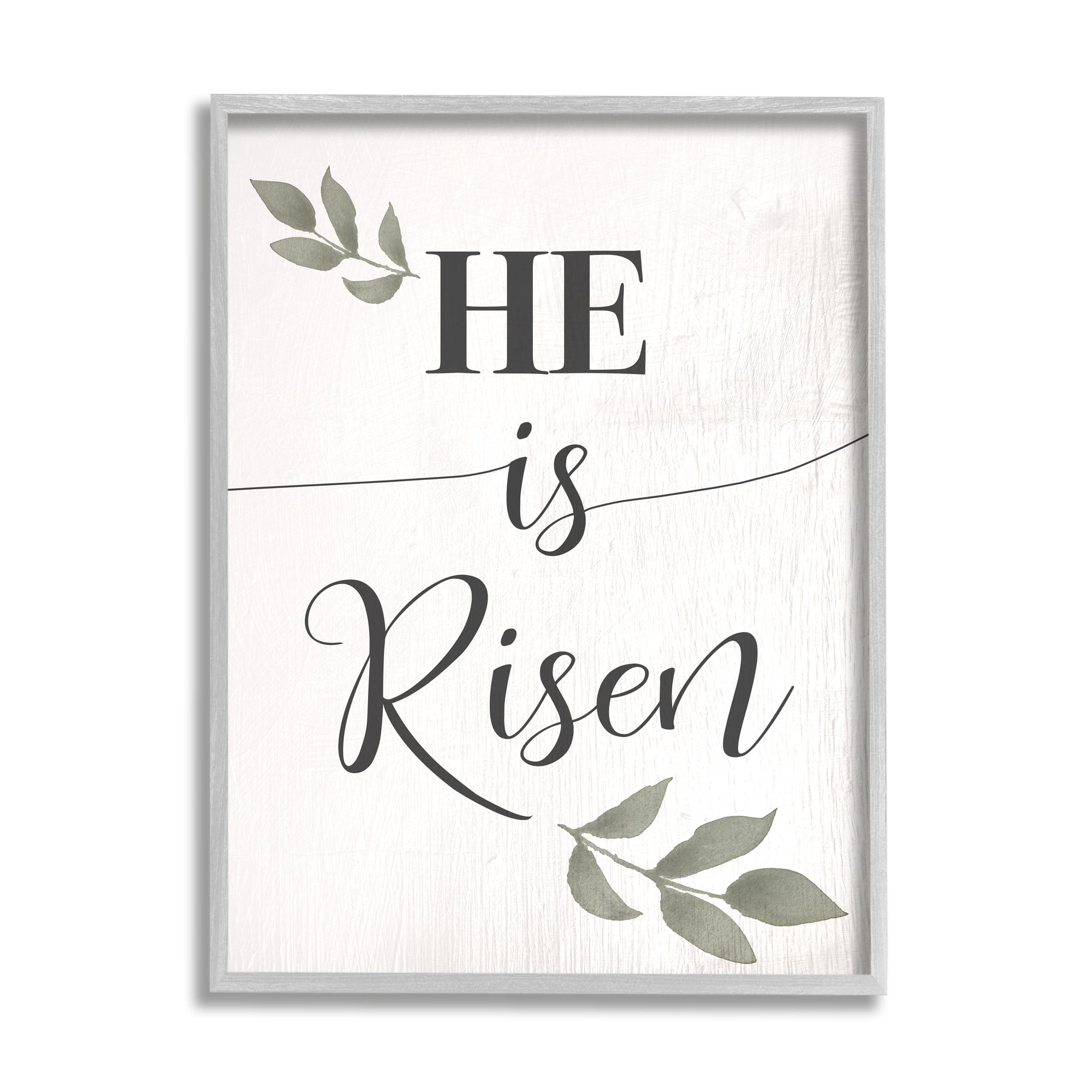 Stupell Industries He Is Risen Faith Phrase Green Country Leaves, 11 x 14, Design by Daphne Polselli