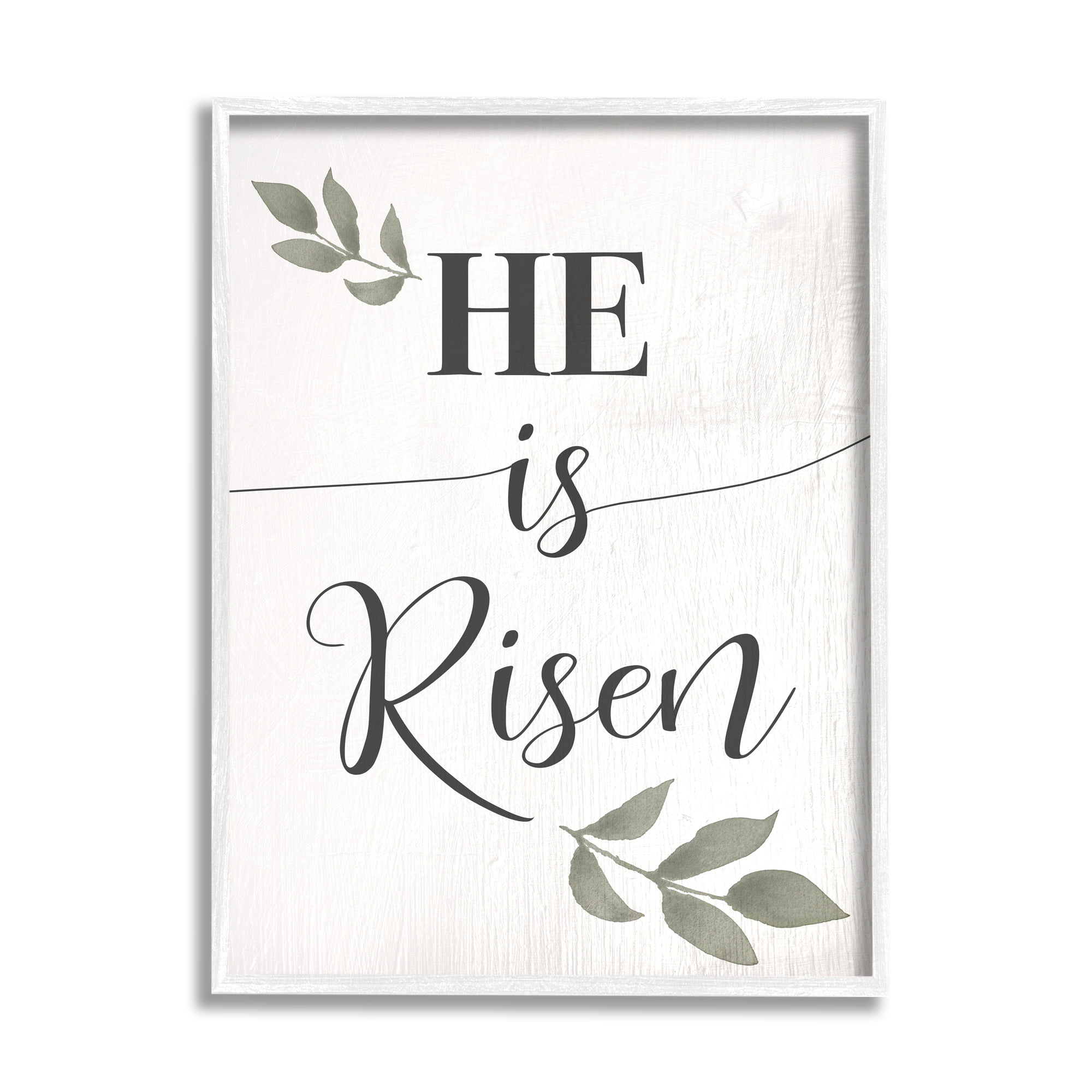 Stupell Industries He Is Risen Faith Phrase Green Country Leaves, 11 x 14, Design by Daphne Polselli