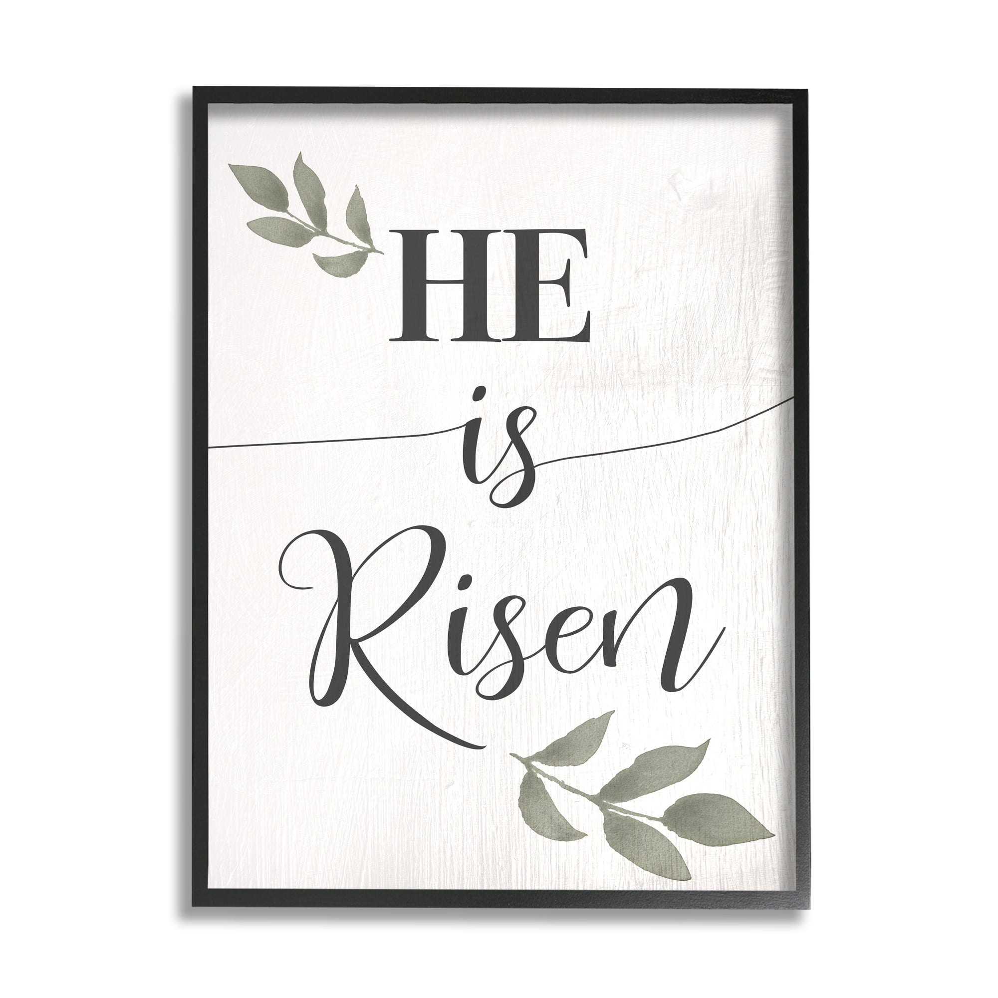 Stupell Industries He Is Risen Faith Phrase Green Country Leaves, 16 x 20, Design by Daphne Polselli