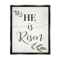 Stupell Industries He Is Risen Faith Phrase Green Country Leaves Jet Black Framed Floating Canvas Wall Art, 16x20, by Daphne Polselli