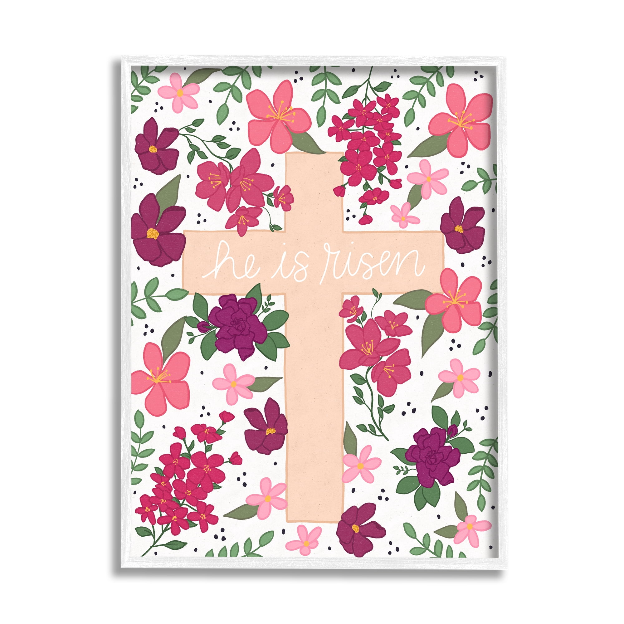 Stupell Industries He Is Risen Faith Phrase Pink Florals Cross, 11 x 14, Design by Raye Allison Creations