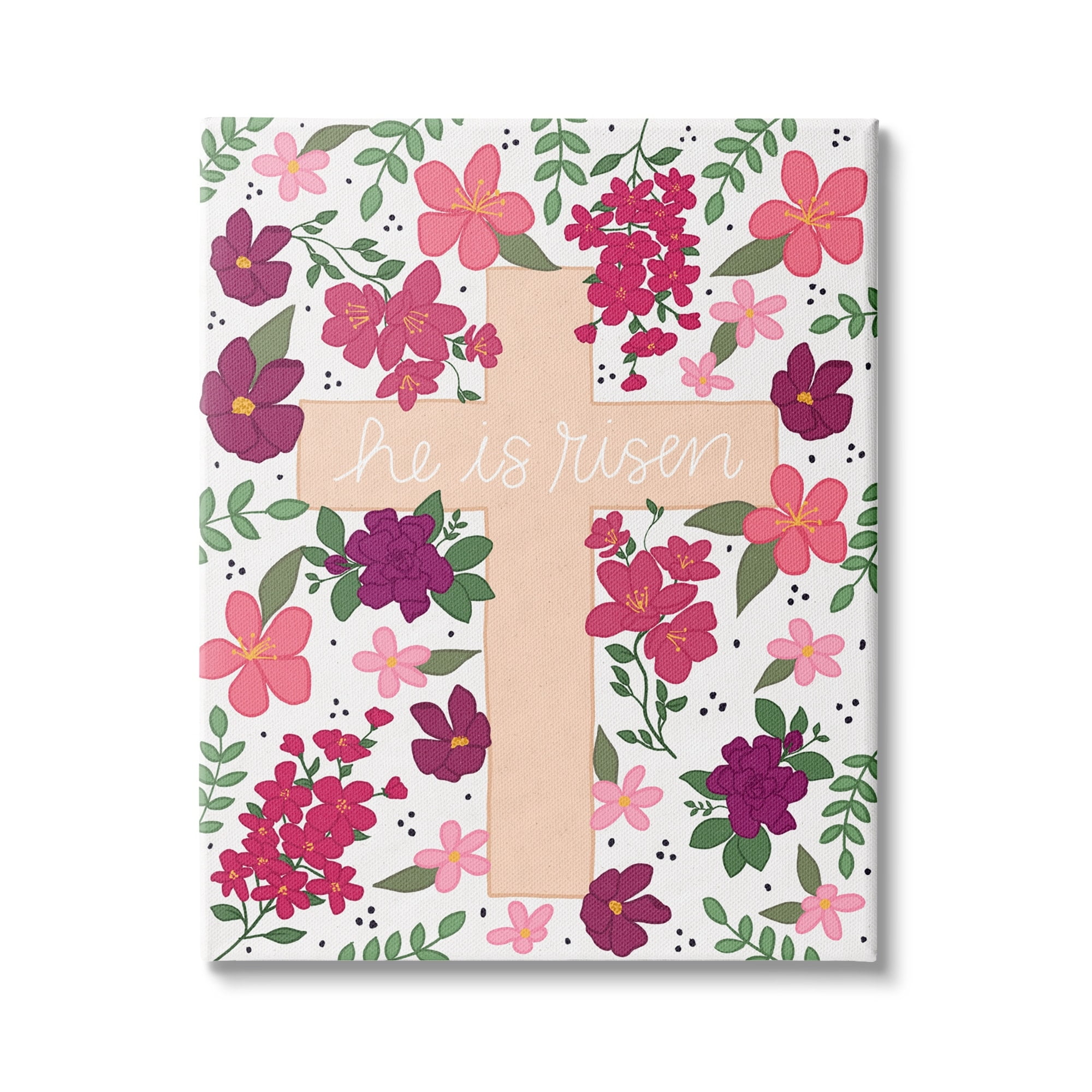 Stupell Industries He Is Risen Faith Phrase Pink Florals Cross, 30 x 40, Design by Raye Allison Creations