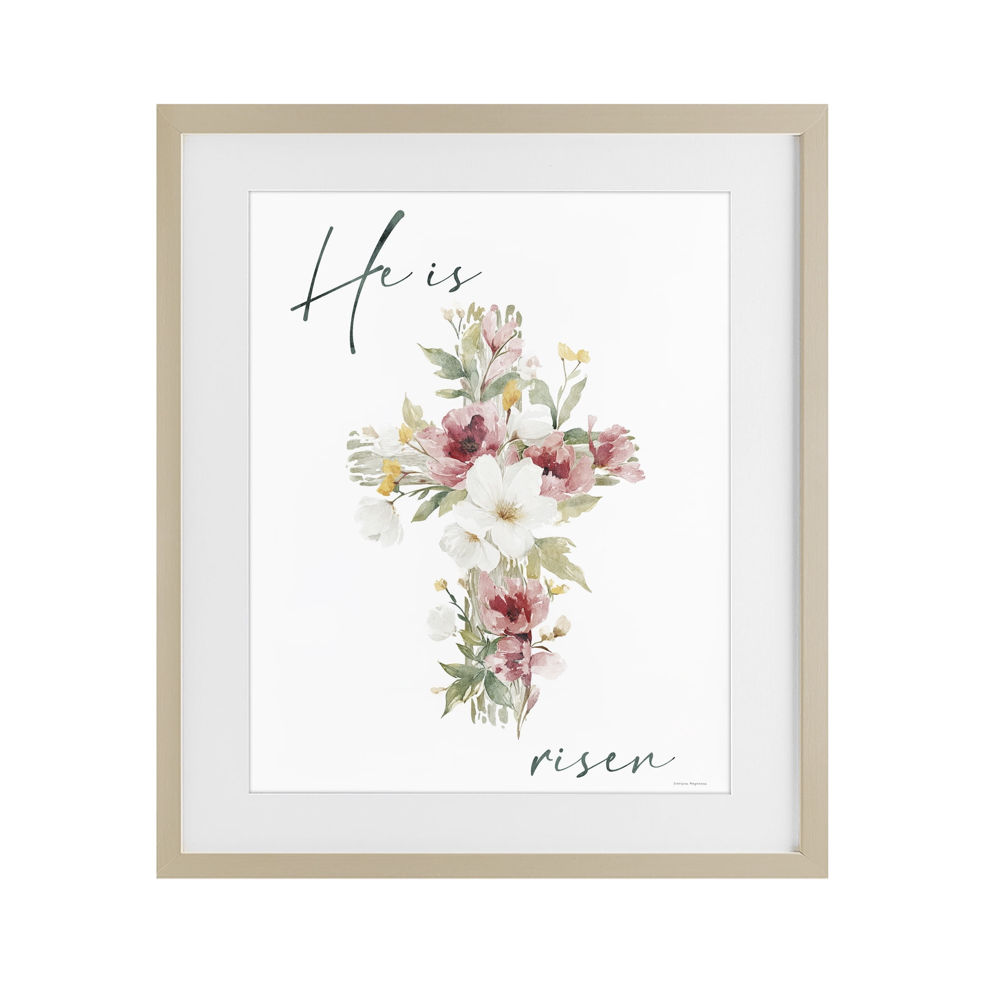 Stupell Industries He Is Risen Flower Cross Birch Framed Print Under Glass, design by Svetlana Aleynikova