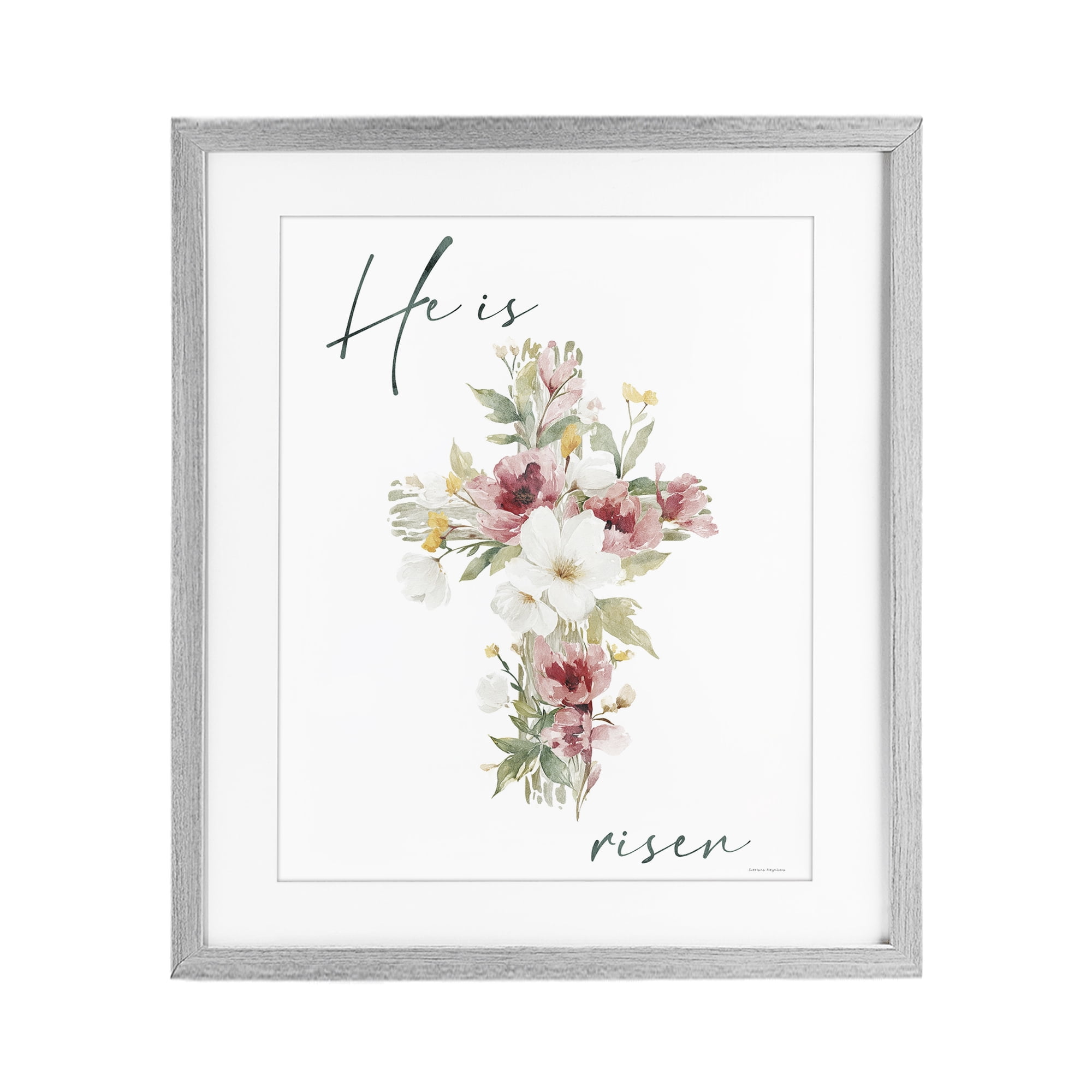 Stupell Industries He Is Risen Flower Cross Gray Framed Print Under Glass, design by Svetlana Aleynikova