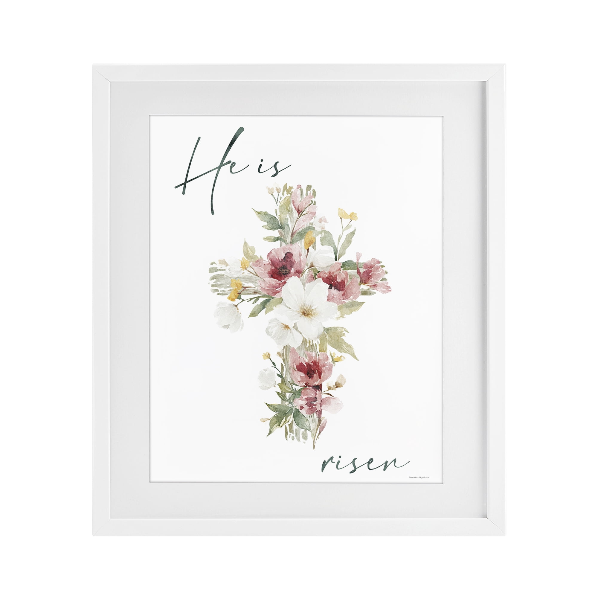 Stupell Industries He Is Risen Flower Cross White Framed Print Under Glass, design by Svetlana Aleynikova