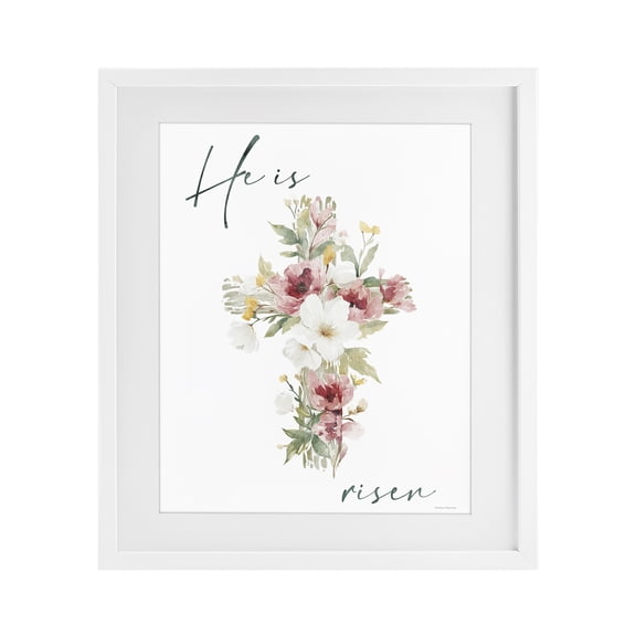 Stupell Industries He Is Risen Flower Cross White Framed Print Under Glass, design by Svetlana Aleynikova