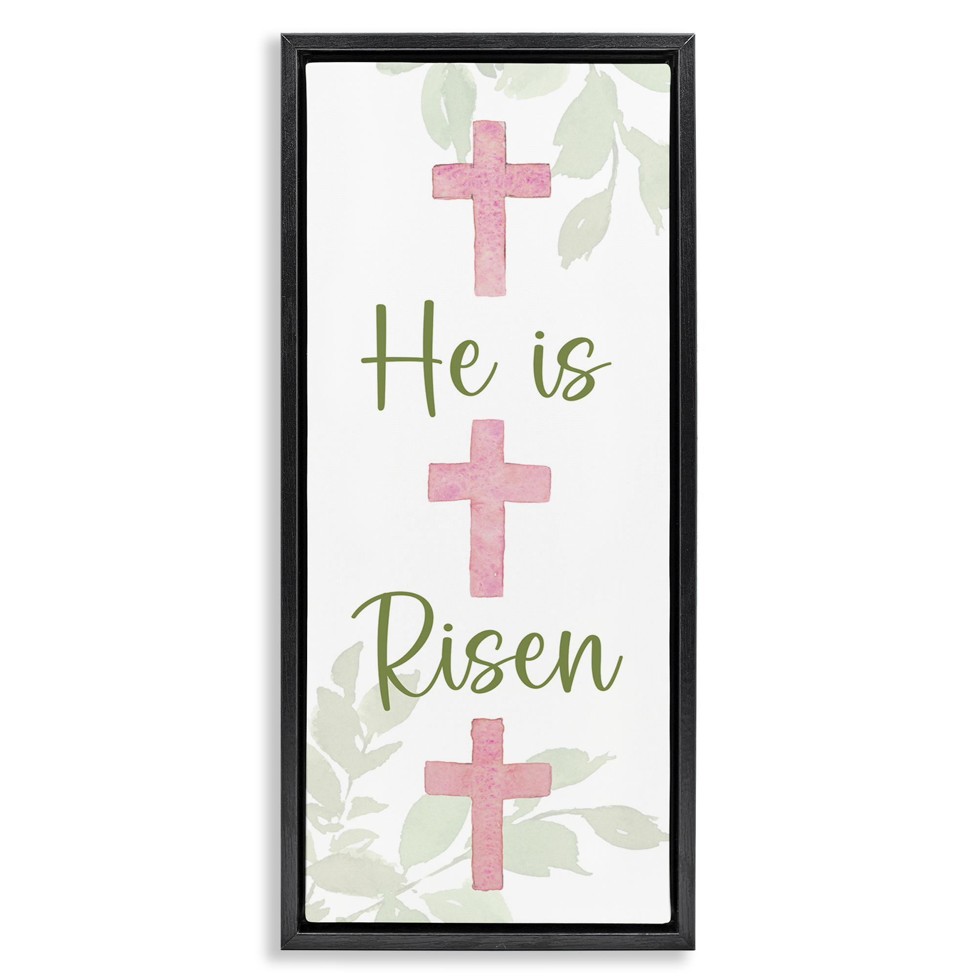Stupell Industries He Is Risen Proverb Religious Painting Black Floater Framed Art Print Wall Art, 11 x 25