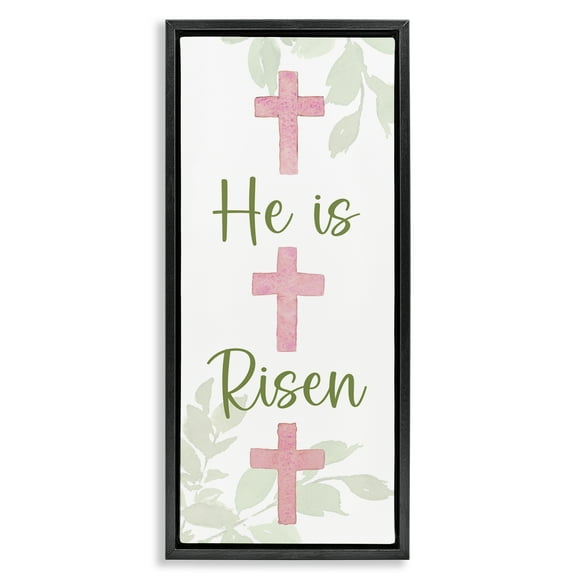 Stupell Industries He Is Risen Proverb Religious Painting Black Floater Framed Art Print Wall Art, 11 x 25
