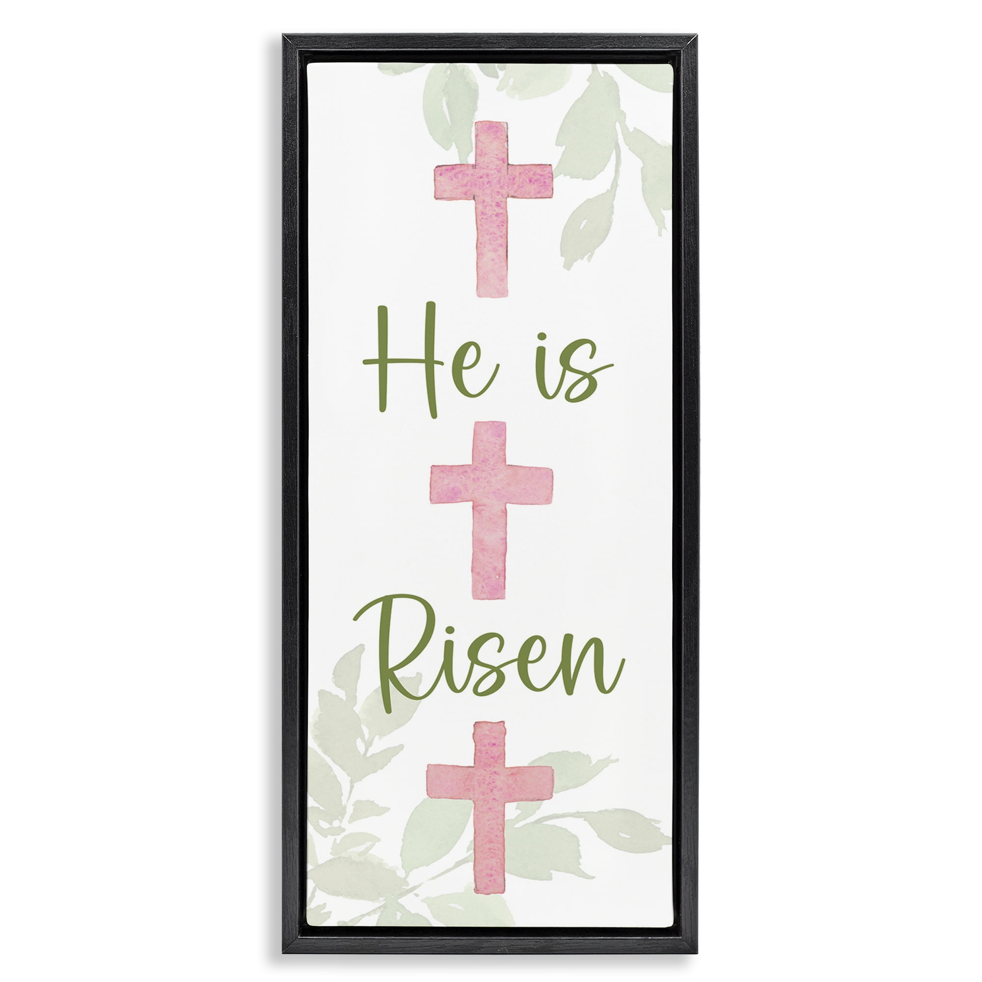Stupell Industries He Is Risen Proverb Religious Painting Black Floater Framed Art Print Wall Art, 15 x 31